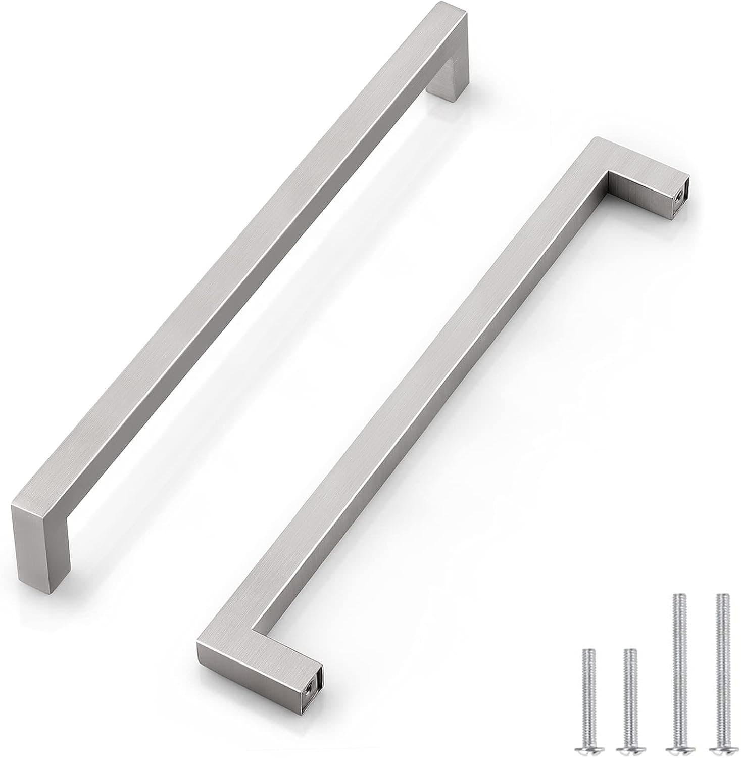Probrico 5 Pack 1/2 in Stainless Steel Square Corner Bar Kitchen Cabinet Door Handles Brusehd Satin Nickel Hole Centers 10 inch 256mm