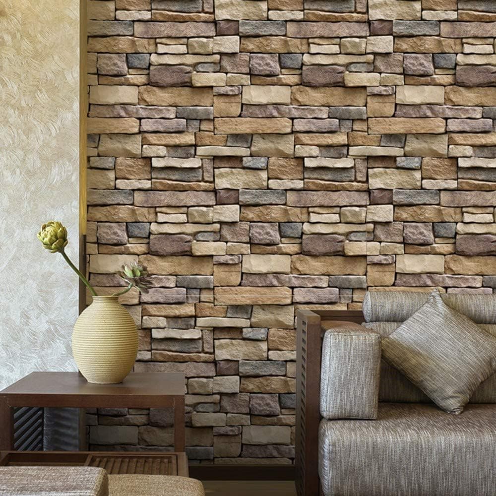 Chic Queen Decorative Self-Adhesive Stacked Stone Peel and Stick Wallpaper Visual 3D Removable and Waterproof for Room Decoration