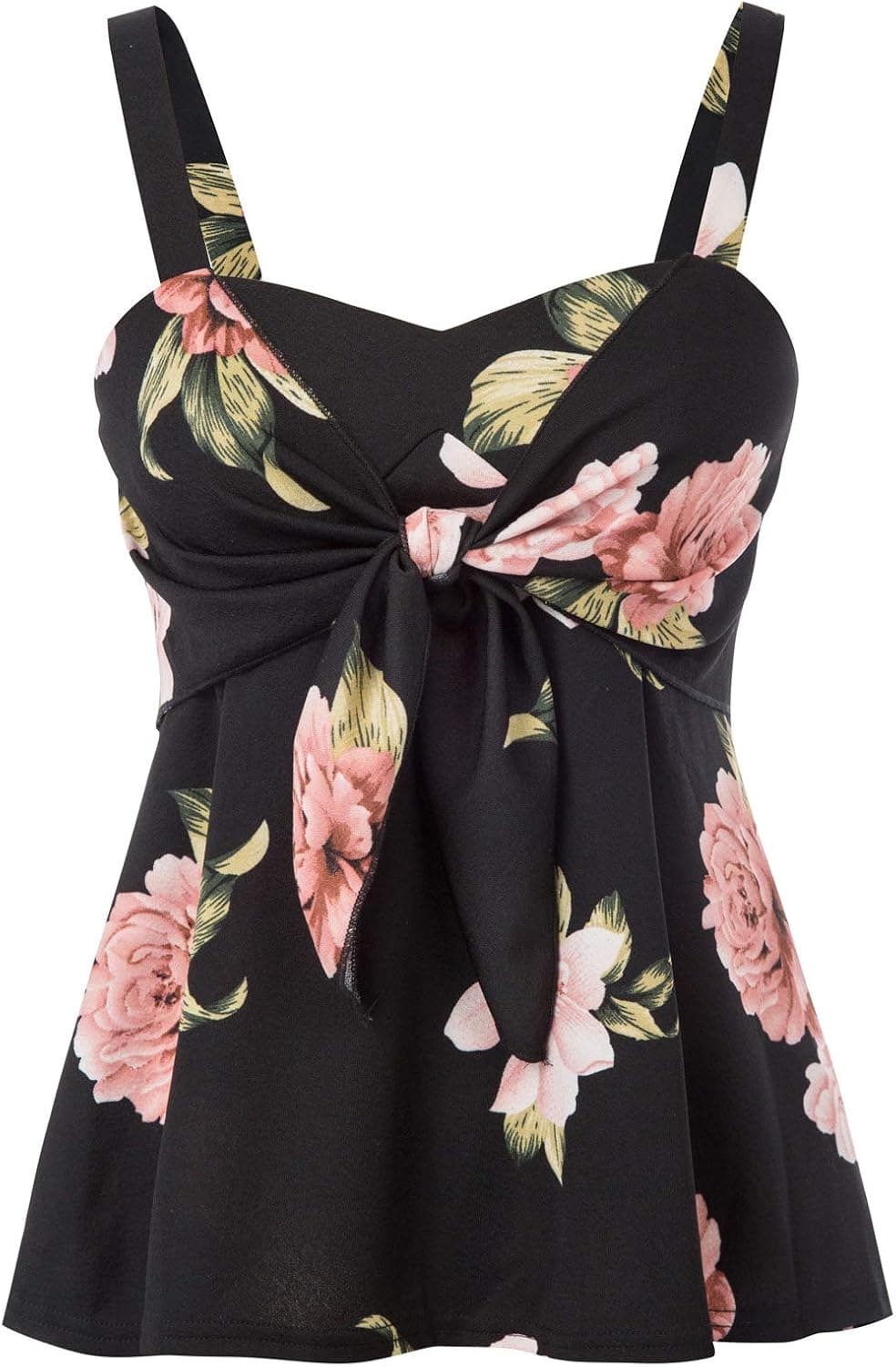 Womens Sleeveless Blouse Shirt Sexy V Neck Ruffle Tie Knot Front Smock Crop Top Black S