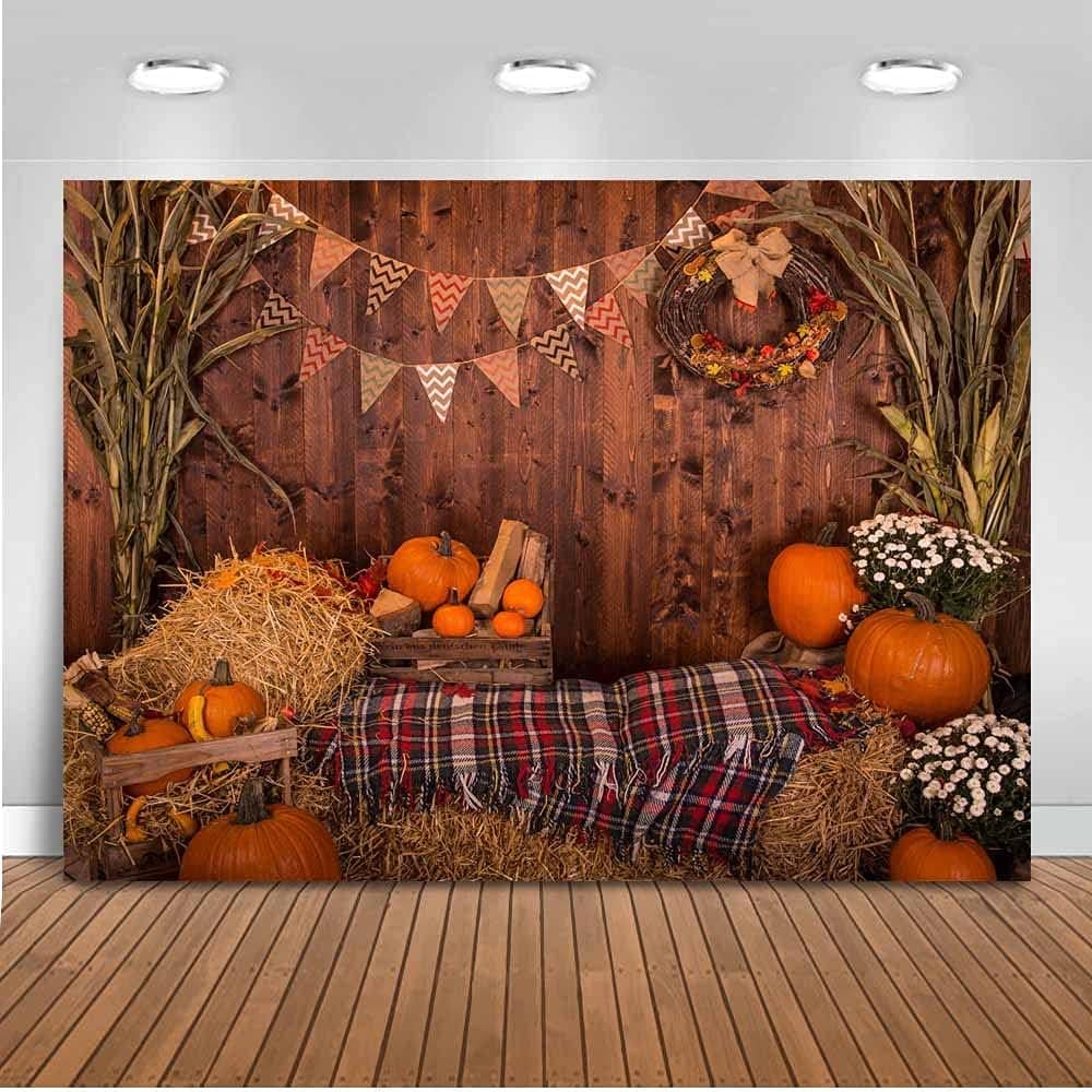 Mocsicka Fall Harvest Backdrop 7x5ft Rustic Wood Barn Haystack Pumpkin Party Photo Studio Prop Thanksgiving Day Fall Party Photography Backdrops