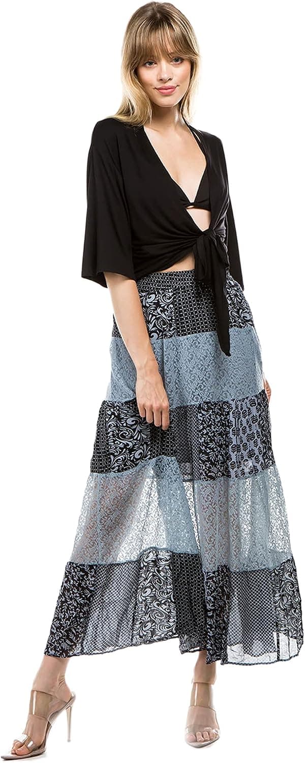 Young Threads Skirts for Women Boho & Hippie Elasticated High Waist Maxi Length A-Line Women’s Patchwork Skirt Half Lined.
