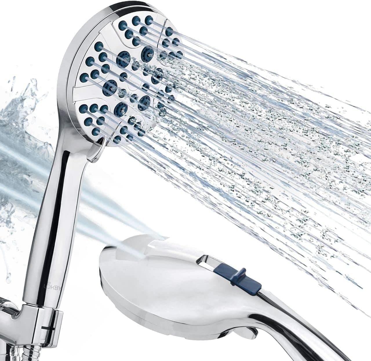 LOKBY High Pressure Shower Head with Handheld - 8 Spray-Settings High Flow Removable Shower Head with Hose - Handheld Showerhead - 59" Stainless Steel Shower Head Hose - Chrome