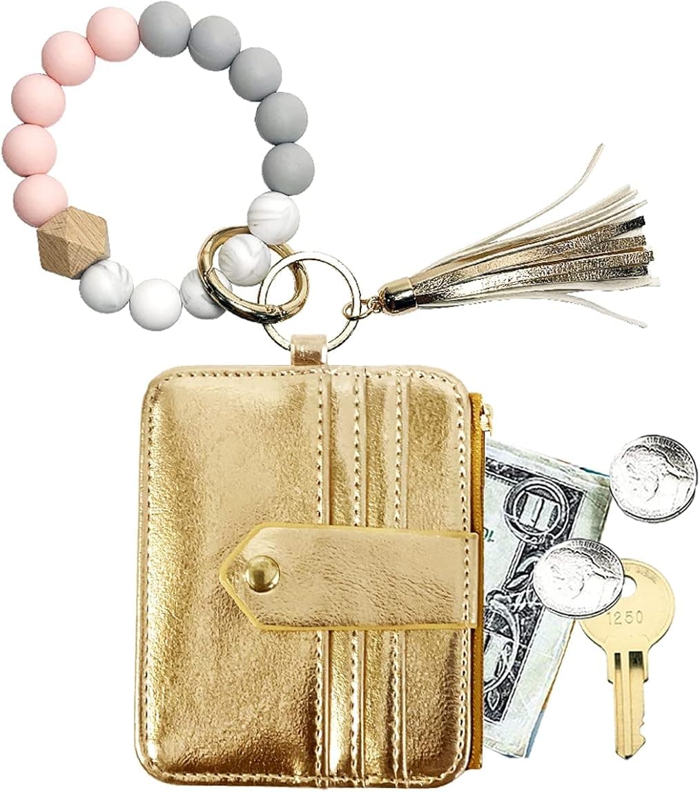 QXFEGJQ Silicone Wristlet Bracelet Keychain Wallet,ID Card Zipper Bangle Women Keyring