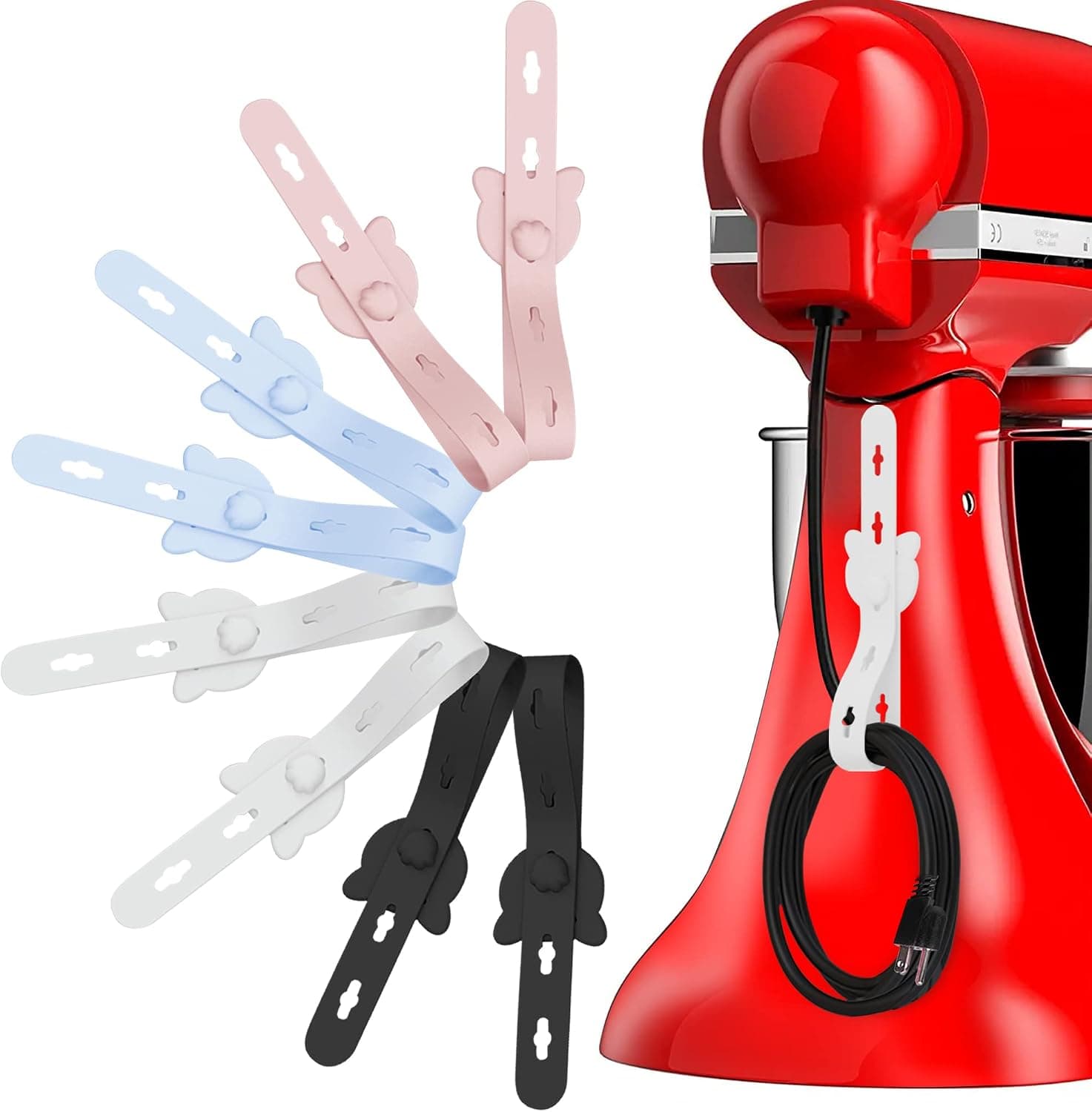 Nearockle 8Pcs Self-Adhesive Appliance Cord Organizer, 10Inch Reusable Cable Straps with Adjustable Belt, Cord Holders Cord Bundlers for Electrical Cables in Kitchen, Home, Office(4 Colors)