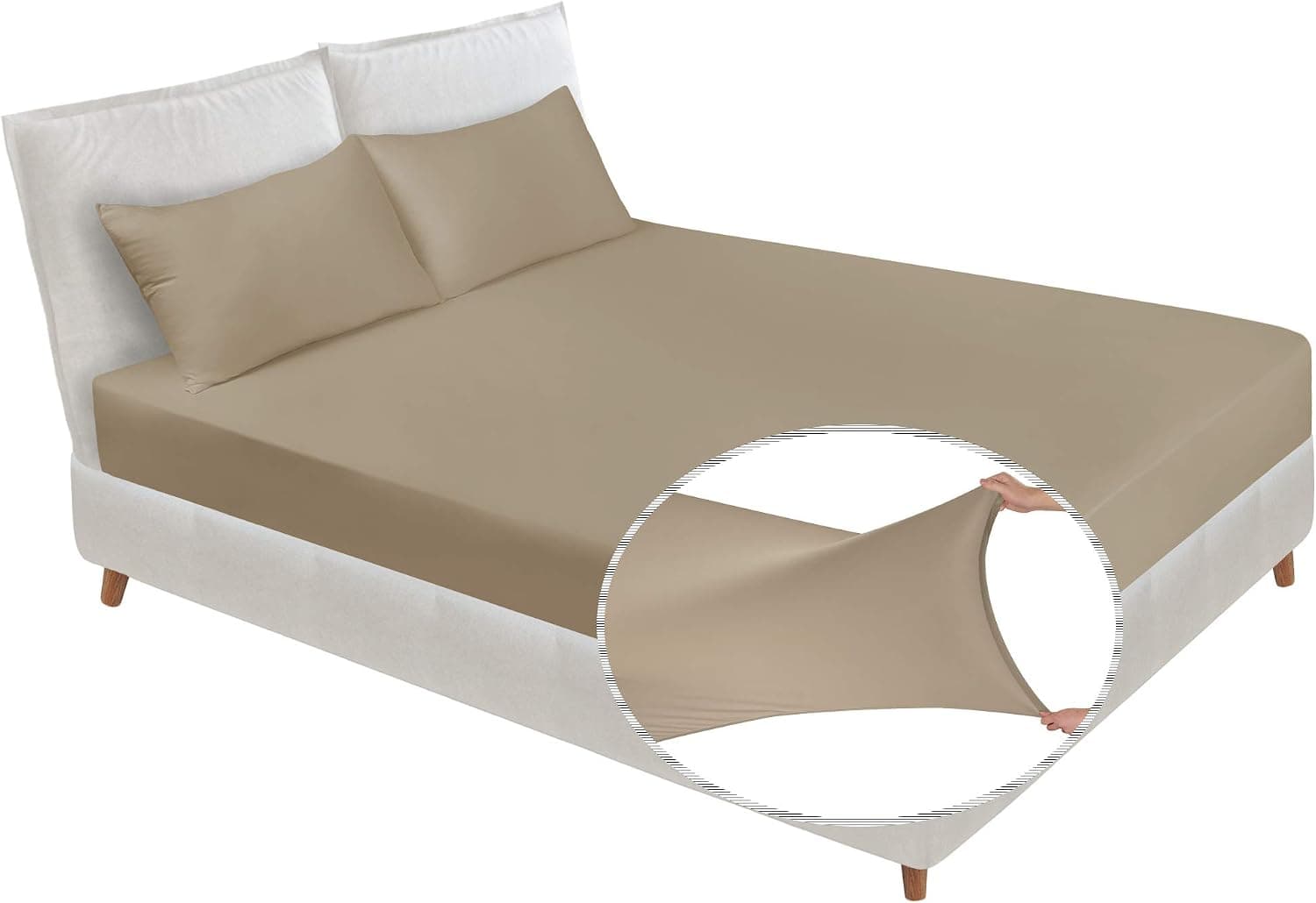 Soft Stretch King Fitted Sheet & 2 Pillowcases Set(No Flat Sheet) - Jersey Knit Microfiber, Super Stretchy & Stay Put for Mattress (Deep: 5"-13"), Wrinkle Resistant, Cal King/King, Taupe