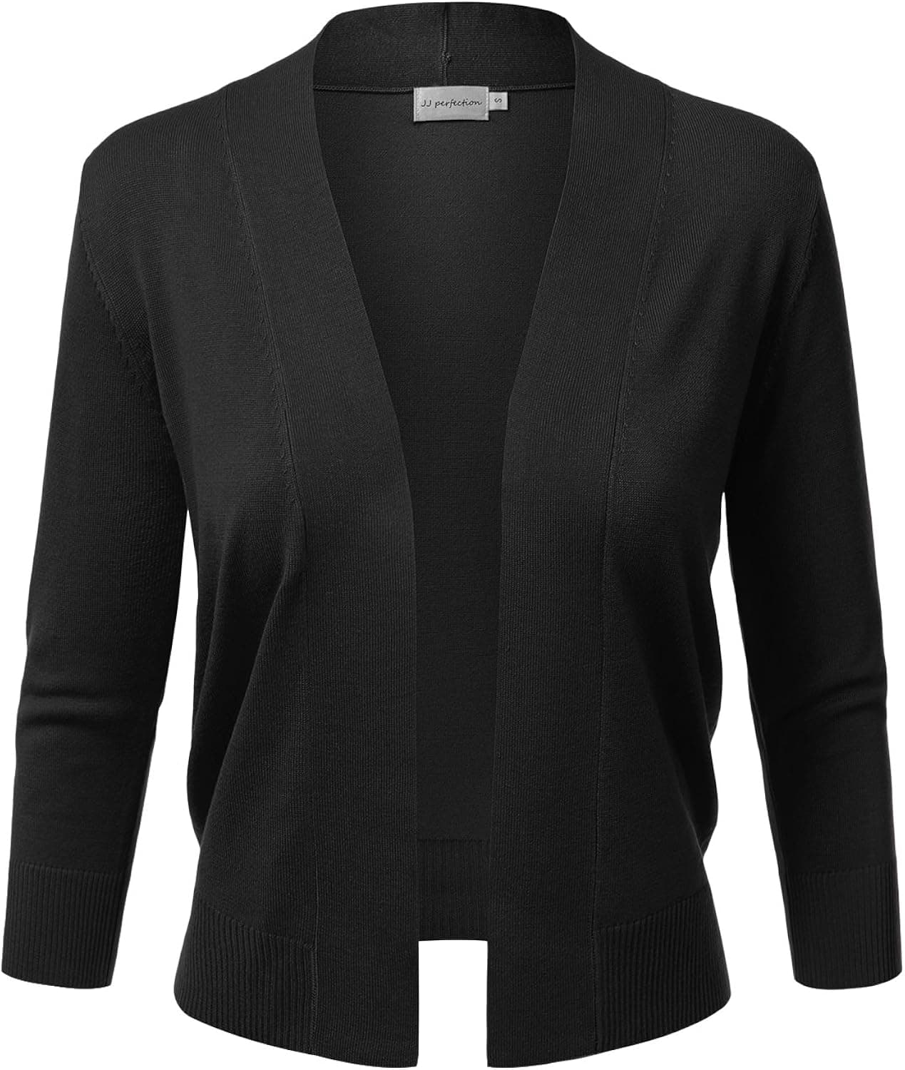 JJ Perfection Women's Basic 3/4 Sleeve Open Front Cropped Cardigan with Plus Size