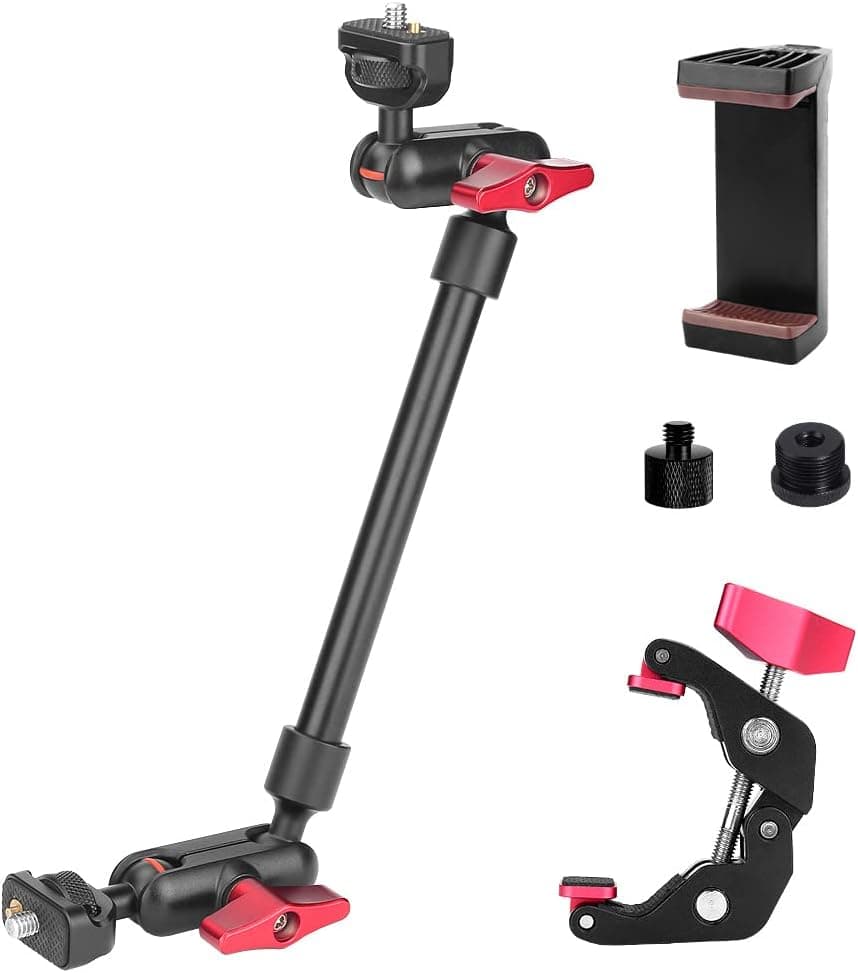 YAYOYA Articulating Magic Arm Camera Mount with Super Clamp, Upgraded Camera Mount Clamp Articulating Arm 13'', Camera Mount Extension Arm for Camera, LCD Monitor, Video Light, Max Load 1.1lb/0.5kg