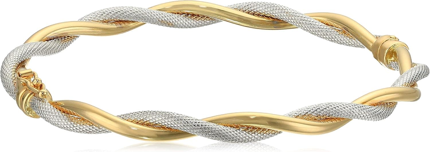 Amazon Collection 18k White and Yellow Gold Textured POL Bangle Bracelet
