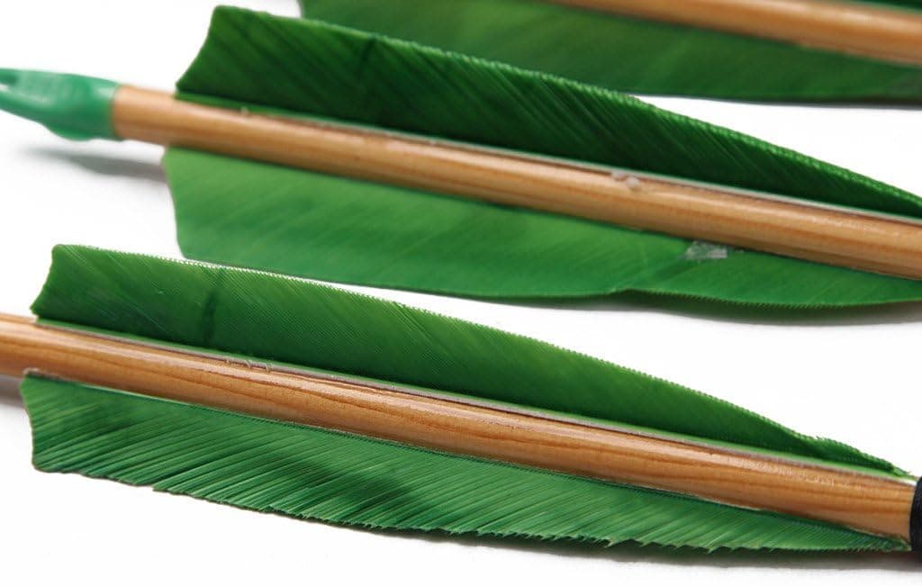 longbowmaker 30Inch Target Arrows Green Turkey Feathers Wooden Archery Arrows for Recurve Bow or Longbow 12 PK