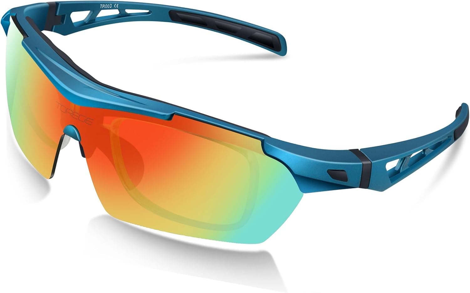 TOREGE Polarized Sports Sunglasses for Cycling Running Fishing Golf TR90 Unbreakable Frame TR003 (Blue&Black)