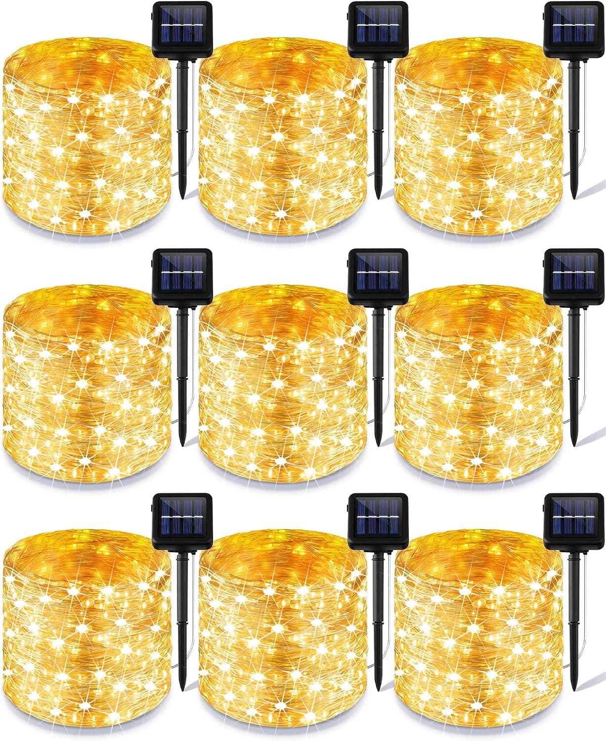 Outdoor Solar Fairy Lights, 9 Pack 100 LED 39 ft Waterproof Solar Powered Fairy Lights, Solar Copper Wire String Lights with 8 Lighting Modes for Patio Garden Tree Yard Party Decoration (Warm White)