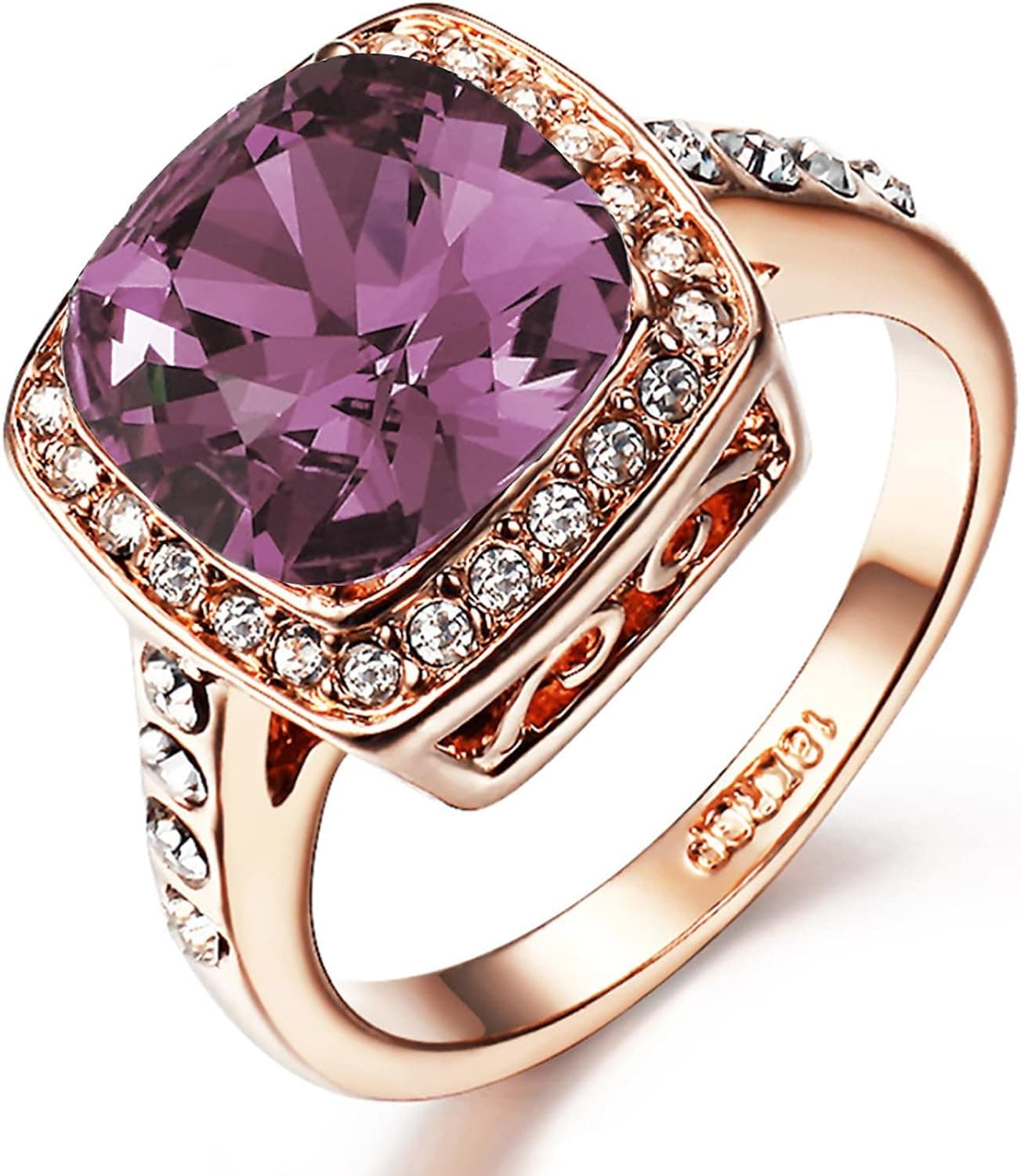 Acefeel Yellow Shinning Cubic Zirconia Topaz Rings For Women 18K Rose Gold Plated