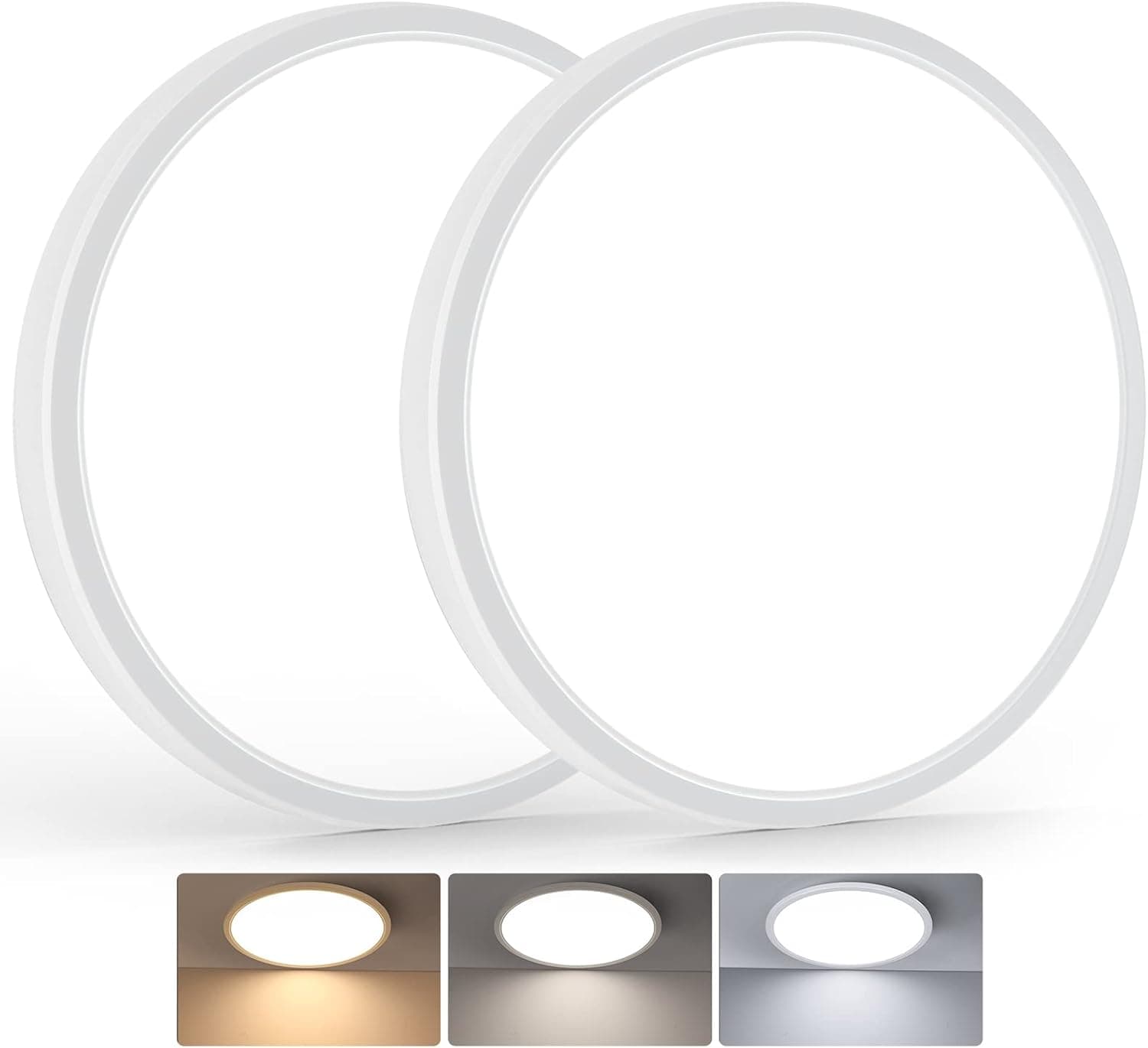 BrightHome 250W Equivalent 12in LED Flush Mount Ceiling Light Fixtures 24W, 3000K/4000K/6500K Adjustable, Slim Dimmable Ceiling Lamps, 2400LM Modern Round Flat Lights for Kitchen Hallway White 2 Packs