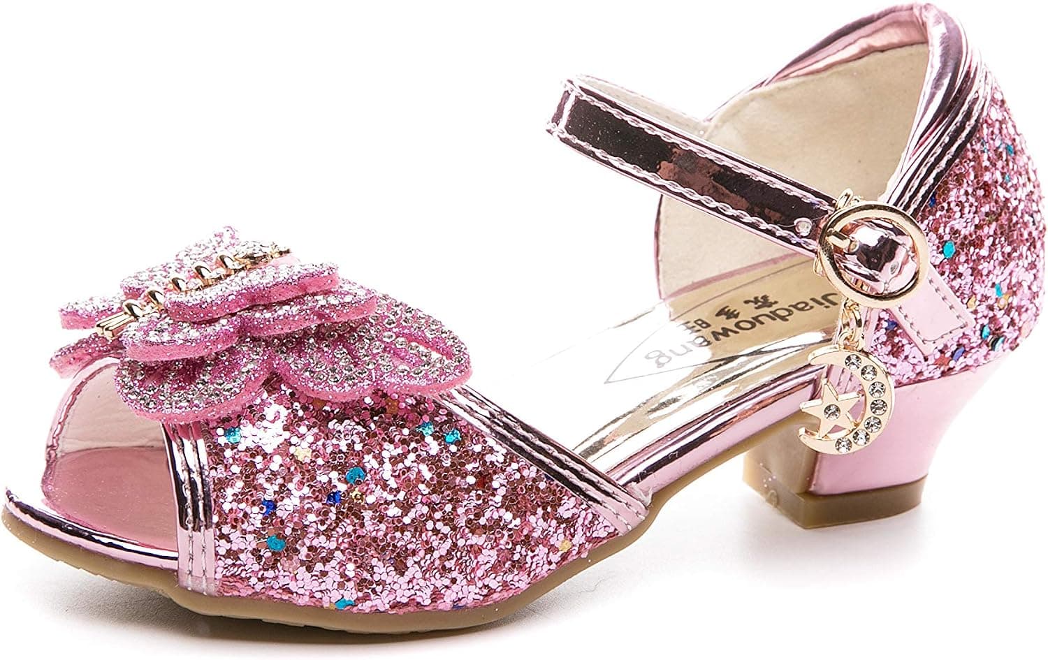Je-Gou Little Girl's Sparkle Party Wedding Sandals Bow Strap Low Heels Princess Dress Shoes