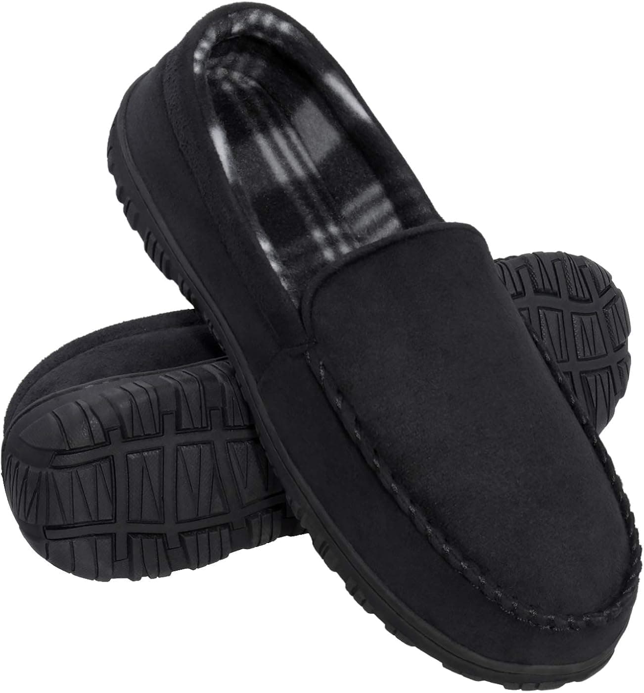 HOMEHOT Men's Slippers with Rubber Hard Sole Slip on Slippers for Bedroom Indoor Outdoor Black Size 13