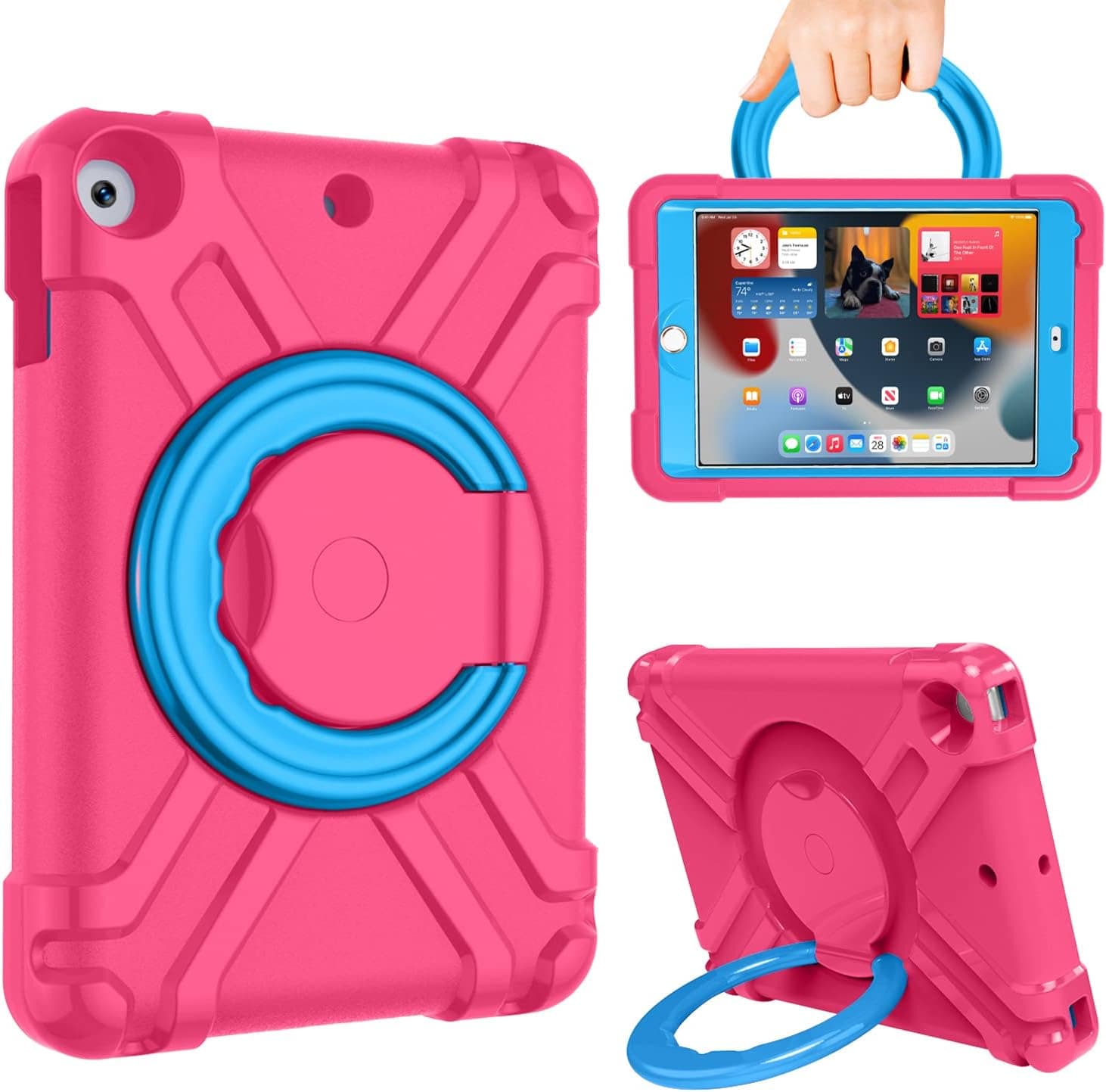 iPad 9th Generation Kids Case - 10.2 inches 9th 8th 7th Generation iPad Case with 360 Rotating Folding Handle Stand 2021 2020 2019 Shockproof Lightweight Full Body Protective iPad Case for Kids Pink