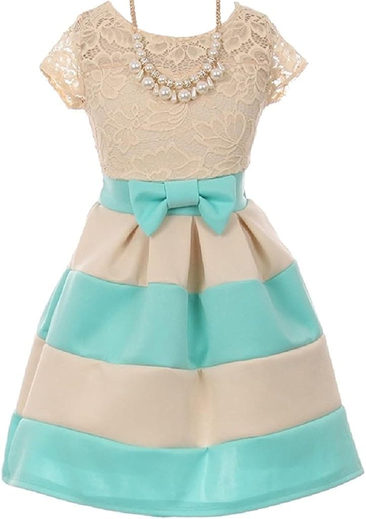 iGirlDress Lace Bow Stripe Necklace Little Girl Flower Girls Dresses (Size 2-14)