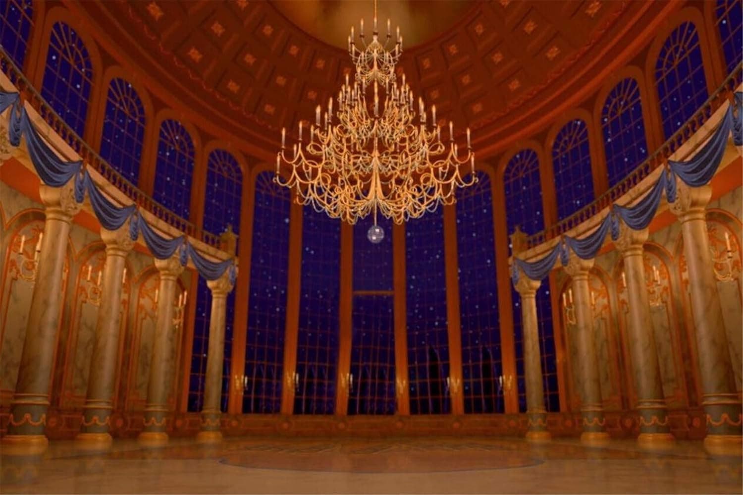 Photography Backdrop 7x5 Beauty and The Beast Palace Scene Backgrounds for Wedding Photo Booth Pictures Glitter Star Windows View Backdrops for Wedding Reception