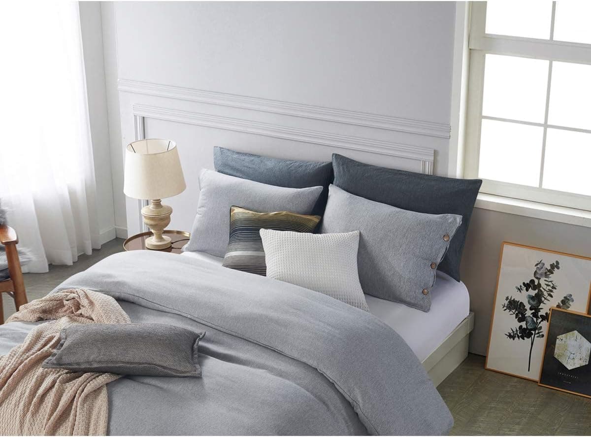 MUKKA Heather Grey Duvet Cover Twin Size, Twin Duvet Cover Set Soft Microfiber Bedding Set with Coconut Buttons Closure, 3 Pieces Bedding Duvet Covers