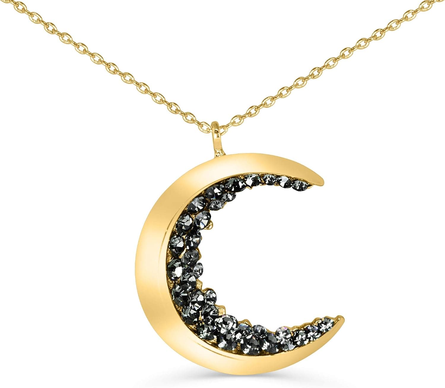 ONDAISY Black Cz Gypsy Planet Half Crescent Sailor Luna Moon Pendant Charm Chain Necklace