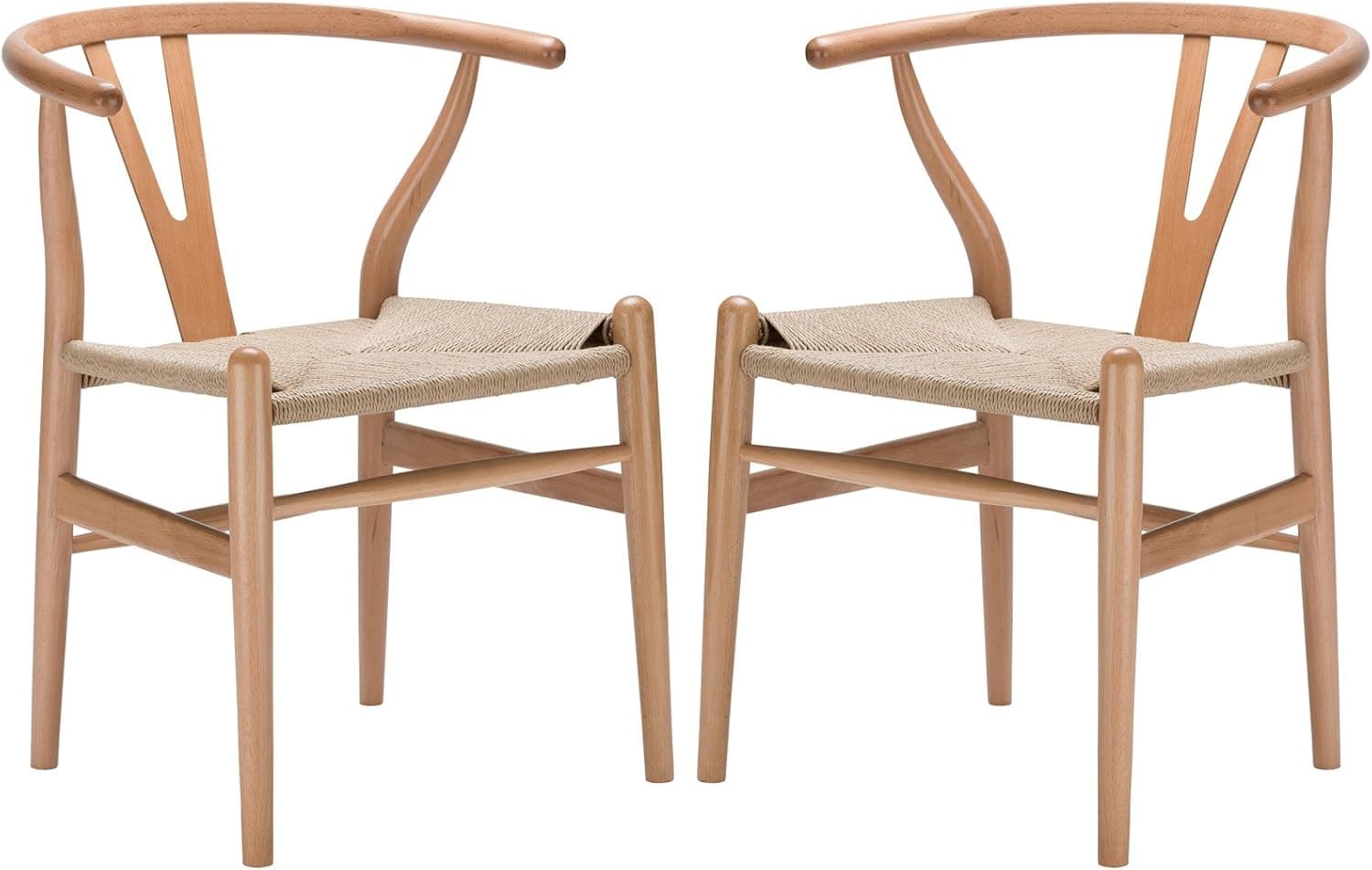Poly and Bark Weave Modern Wooden Mid-Century Dining Chair, Hemp Seat, Natural (Set of 2)