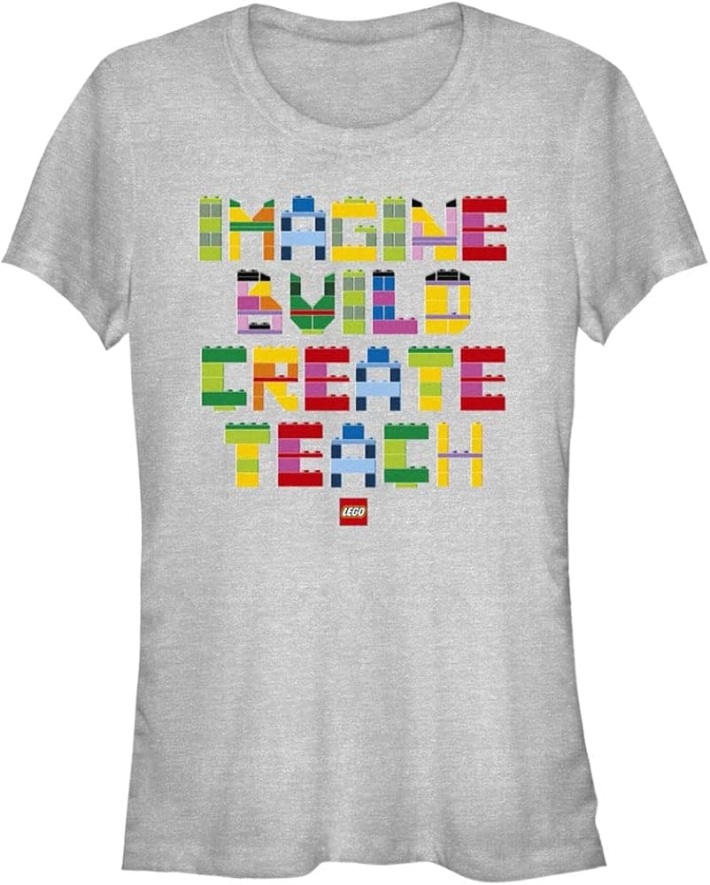 Fifth Sun Women's Lego Iconic Imagine Build Create Teach Junior's Short Sleeve Heather Tee Shirt