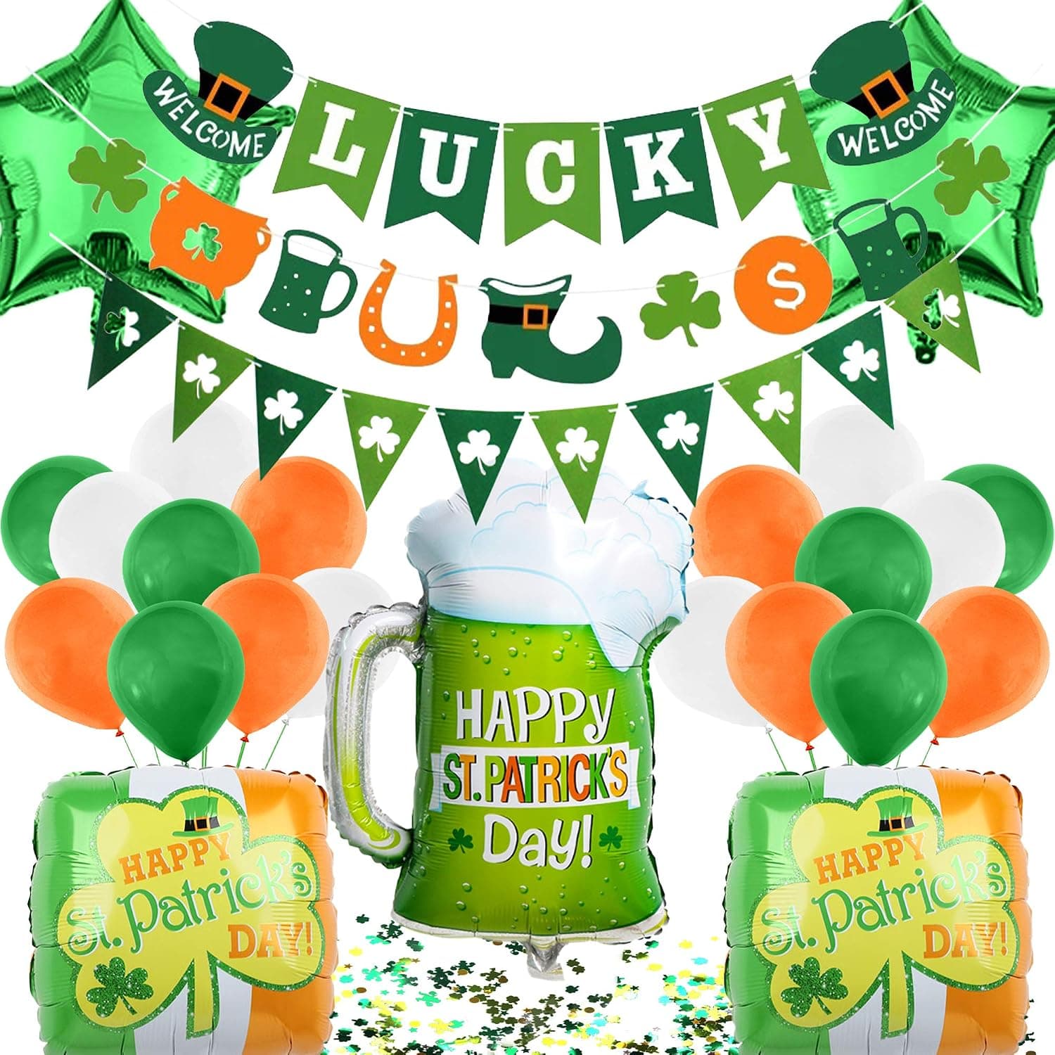 St Patricks Day Decorations, Felt Banner Confetti Foil Balloon and Latex Balloon Irish Party Supplies Accessories for St Patrick Party Home Party Favors Supplies Decor