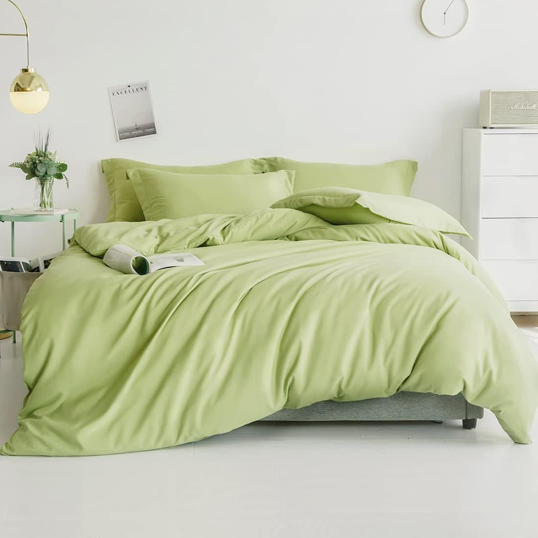 TELUS Green Duvet Cover King Size, Ultra Soft Breathable Brushed Microfiber Comforter Cover with Zipper Closure & Corner Ties, Luxury Bedding 3 Pcs Set (1 Duvet Cover & 2 Pillow Shams)