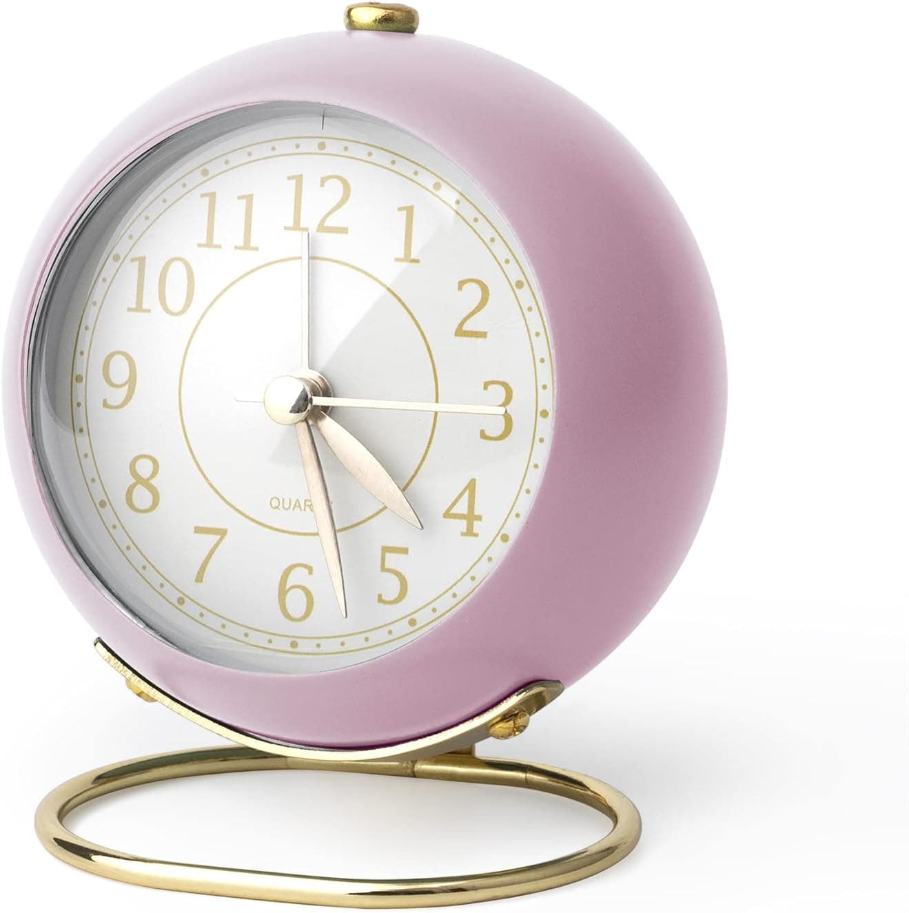 Small Table Desk Clock, Metal Non-Ticking Battery Operated Alarm Clock with Light for Office Kids Bedroom Bedside, Table Clocks for Living Room Decor,Gold Retro Vintage Clock