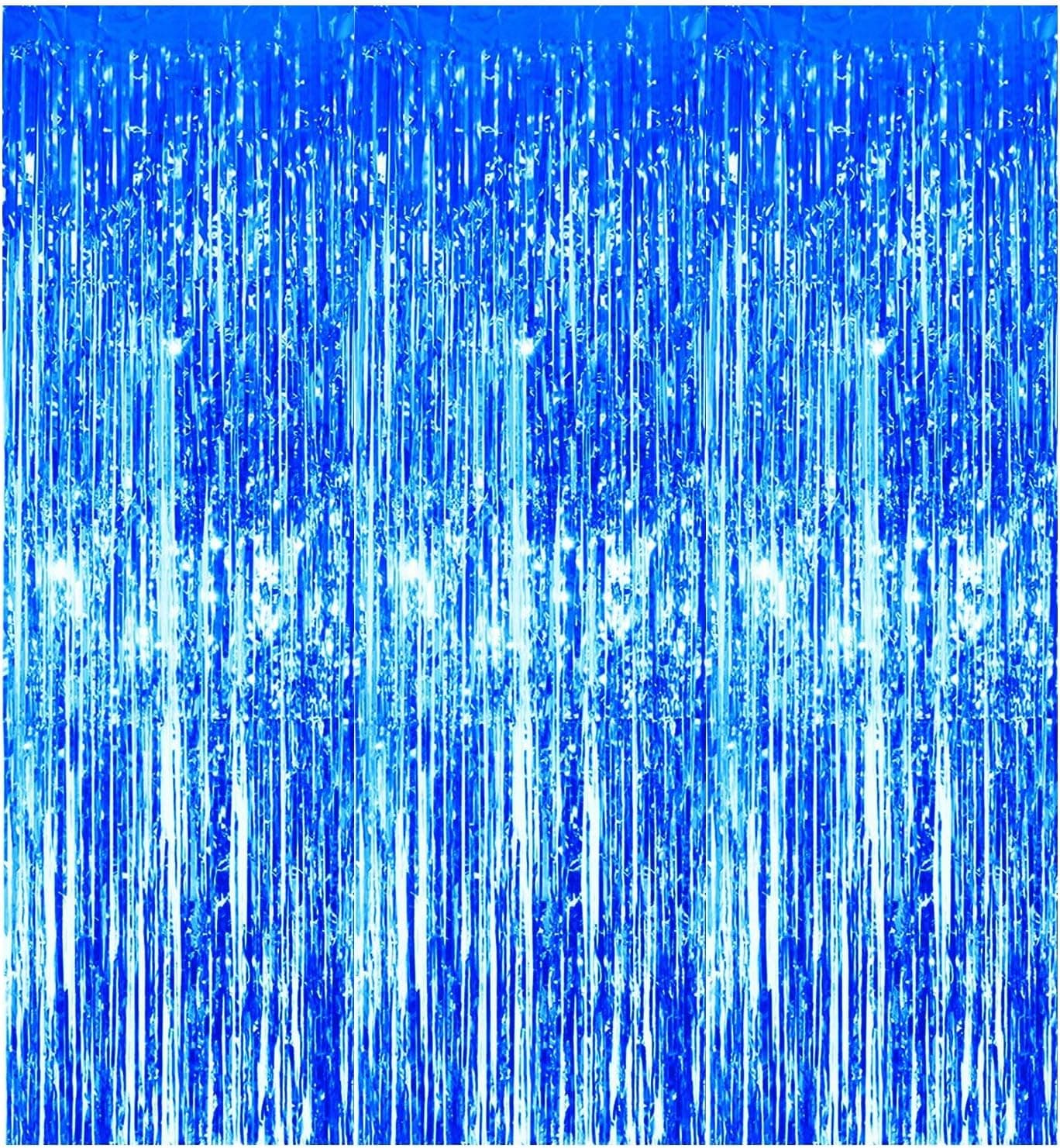 Xtozon 2 Pack Foil Fringe Metallic Curtain, Tinsel Backdrop, Shimmer Foil Rain Curtain for Birthday Party Photo Backdrop Wedding Decorations (Blue)