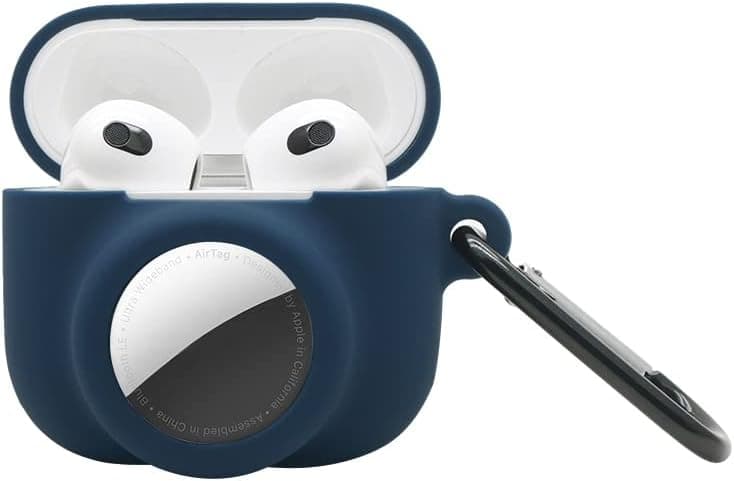 AirPods Case 3rd（2021 Generation） with AirTag Holder,Tecogue Integrated Cool Design Soft Silicone Protective Case Cover for AirPods and AirTag,for Men Women(Dark Blue)