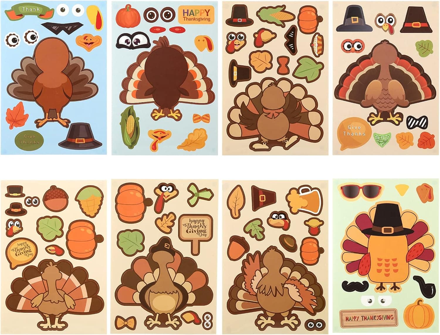 Naler 32 Sheets Thanksgiving Turkey Stickers Thanksgiving Party Favors Thanksgiving Games Supplies Autumn Fall Make A Turkey Stickers for Kids Toddlers