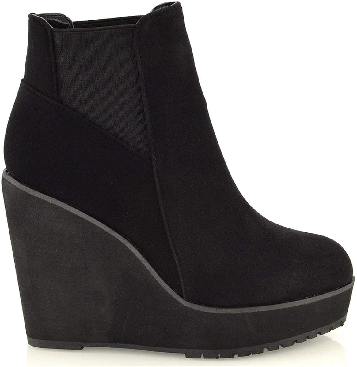 ESSEX GLAM Women's Wedge Boots Chelsea Elasicated Ankle Boots