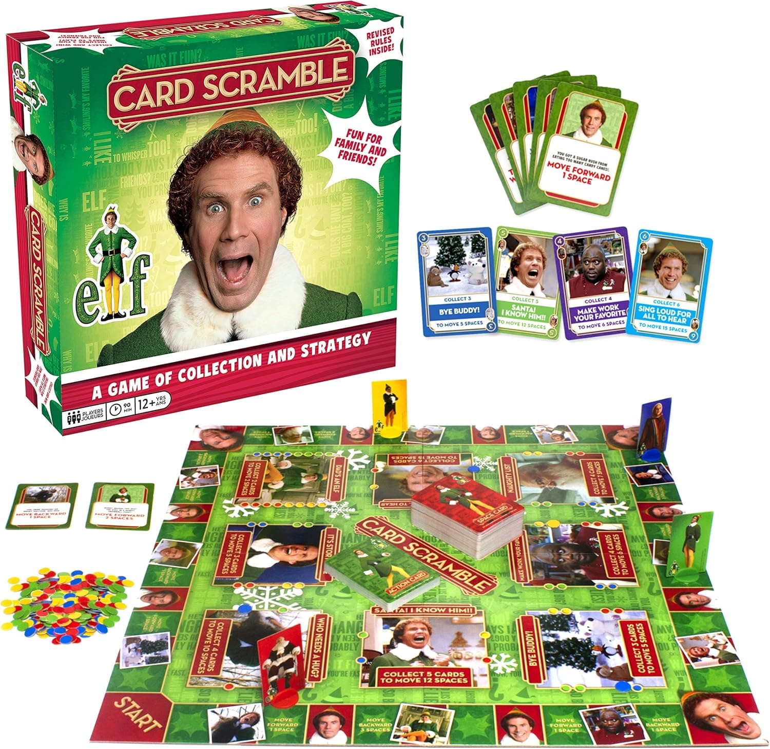 AQUARIUS Elf Card Scramble Board Game - Fun Family Christmas Party Game for Kids, Teens & Adults - Entertaining Game Night Gift - Officially Licensed Elf the Movie Merchandise