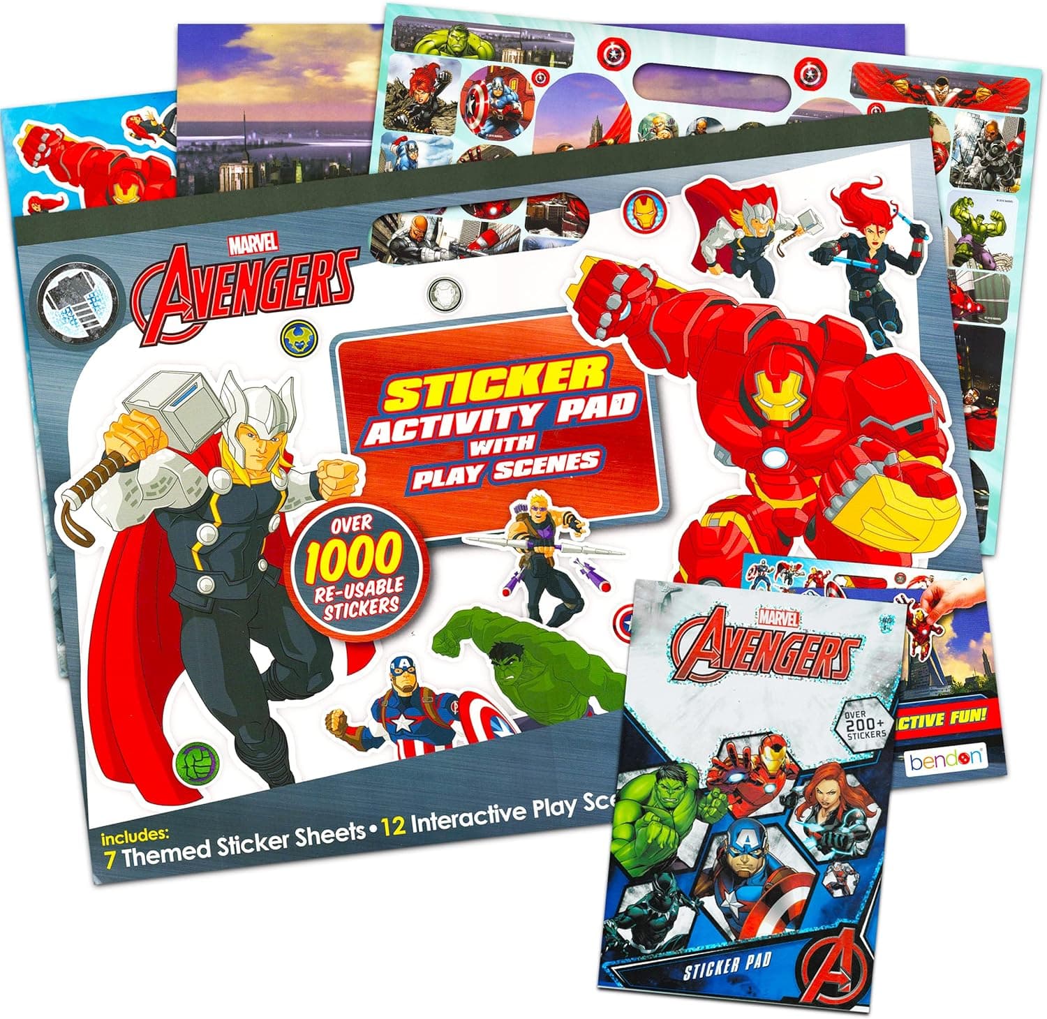 Marvel Avengers Sticker Pads for Boys Kids ~ 2 Pack Giant Avengers Create a Scene Sticker Book with Over 1000 Stickers Plus Bonus Avengers Stickers (Marvel Avengers Party Supplies)