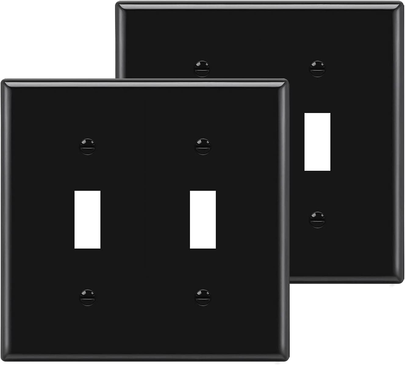 [2 Pack] BESTTEN 2-Gang Toggle Wall Plate, Unbreakable Polycarbonate Toggle Light Switch Cover, Standard Size, UL Listed, Black