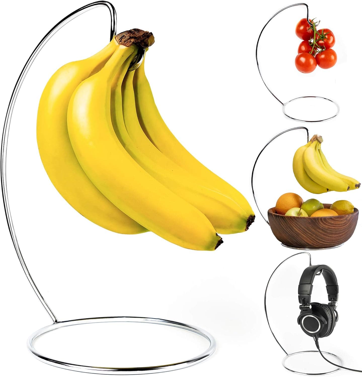 Banana Hanger - Stainless Steel Banana Holder with Sturdy Stand & Hook. Make it Your Own Fruit or Banana Tree Hanger, Headphone Stand, Fruit Stand or Just A Banana Holder. Keep All Your Bananas Fresh