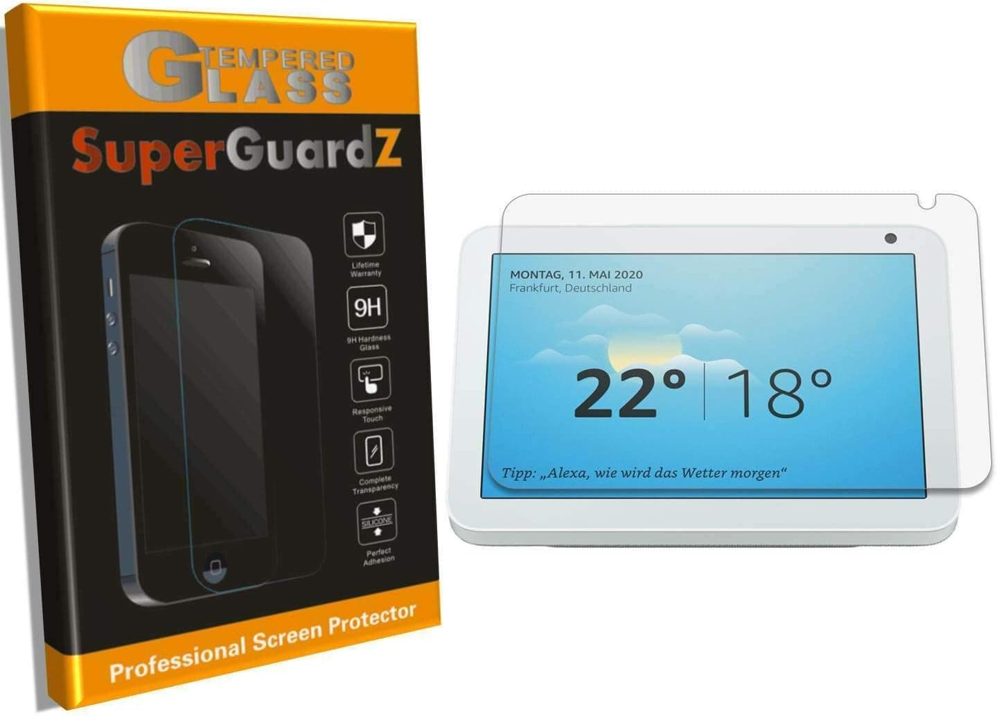 [2-Pack] for Echo Show 8 (1st Gen) Screen Protector [Tempered Glass], SuperGuardZ, 9H, 0.3mm, 2.5D Round Edge, Anti-Scratch, Anti-Bubble [Lifetime Replacement]