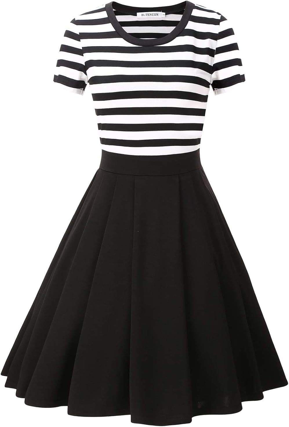 BI.TENCON Women's 1950s Vintage Retro Cocktail Swing Dresses with Sleeves Midi Length