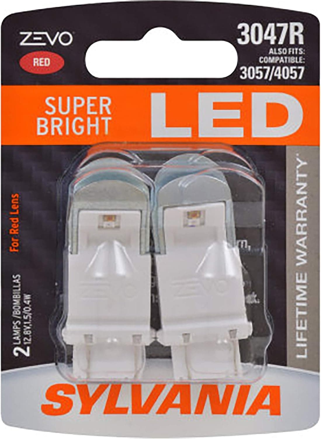 SYLVANIA - 3047 ZEVO LED Red Bulb - Bright LED Bulb, Ideal for Stop and Tail Lights (Contains 2 Bulbs)