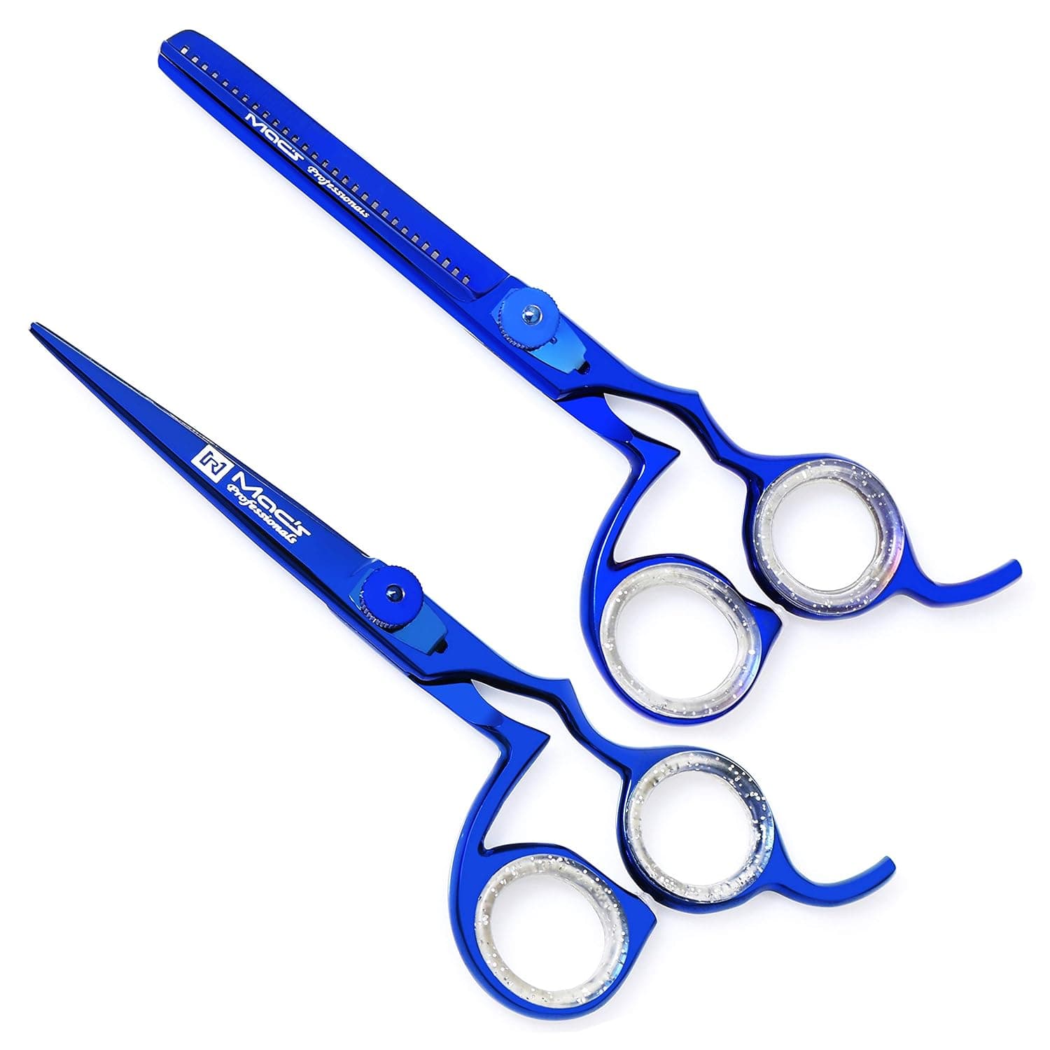Macs Professional Blue Titanium Barber Scissor Razor Edge Hair Cutting Scissors 6.5" and Texturizing/Thinning Shears 6.5" Scissors Set with Free Custom Setting Black Leather Case-14038