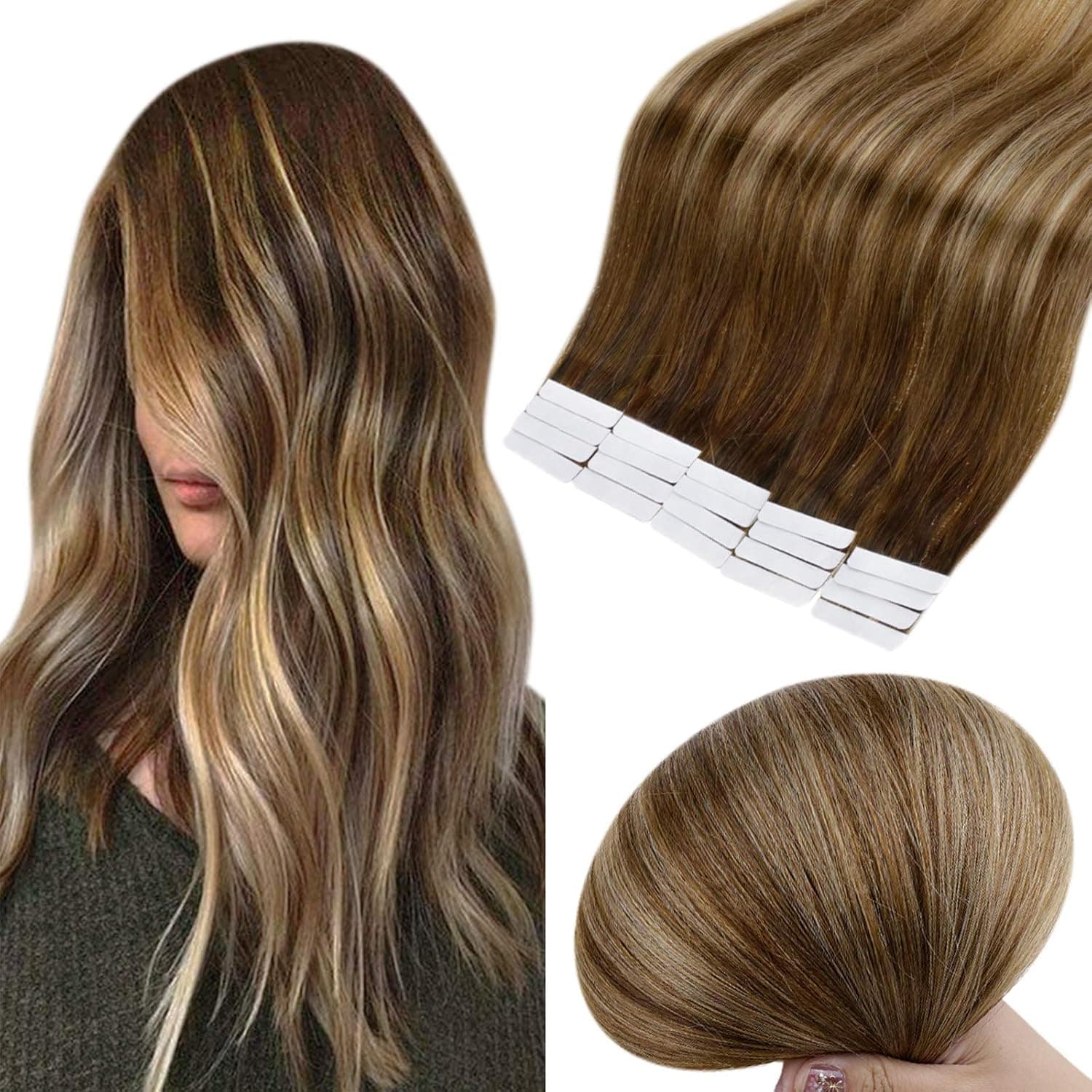 Hair Extensions Tape Ins 18 Inch Blonde Real Human Tape In Brazilian Real Human Hair Color 3 Dark Brown To 14 Golden Blonde Highlighted 6 Chestnut Brown 50 Grams