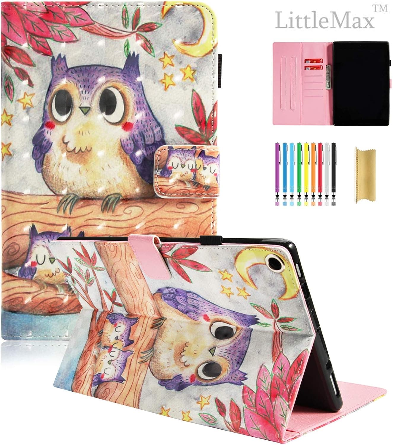 LittleMax All- New Amazon Fire HD 10 Case - Premium Folio Shockproof Smart Cover with Auto Wake/Sleep for All-New Fire HD 10(7th Gen 2017 Release, 5th Generation 2015 Release) - Purple Owl