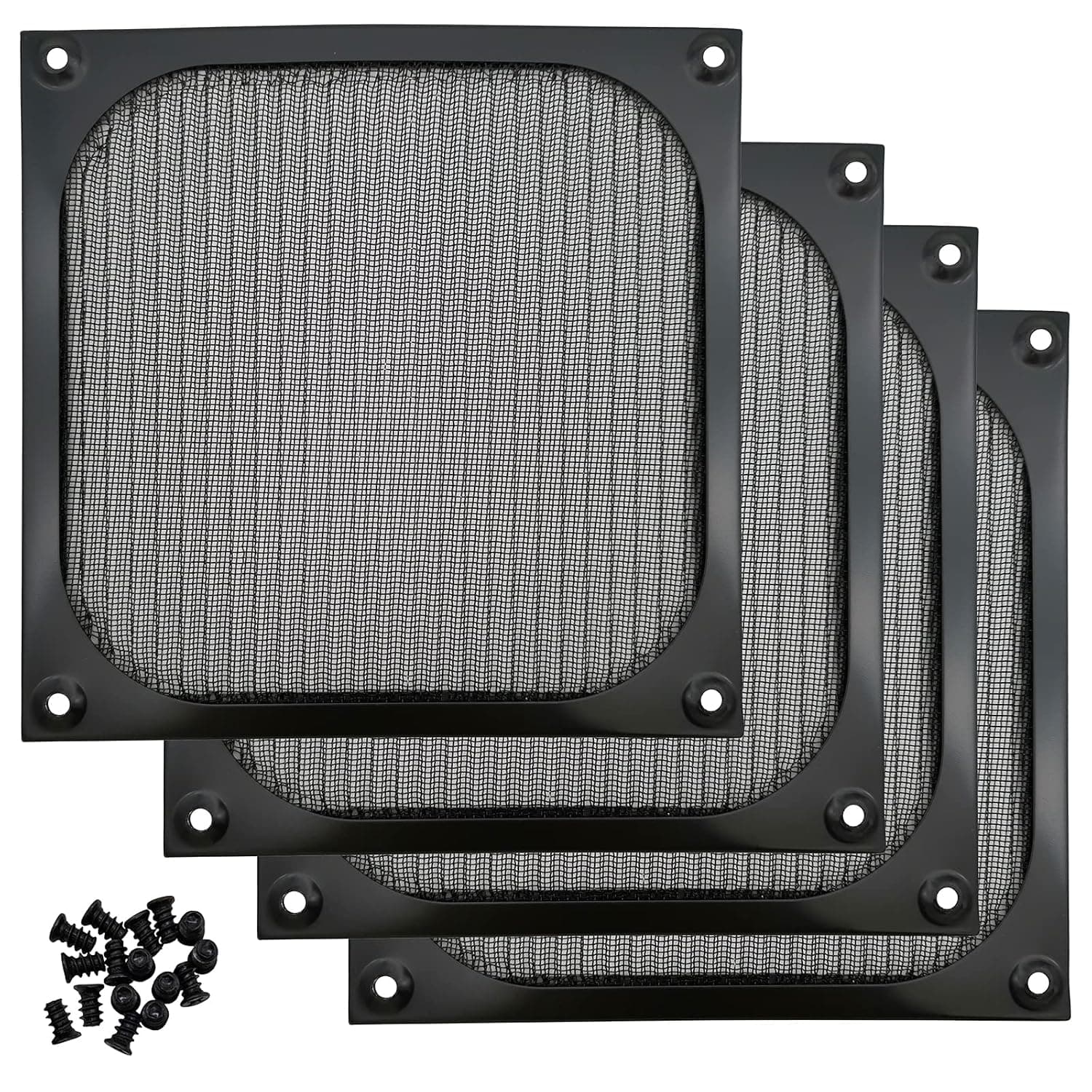 140mm Desktop Computer Case Fan Dust Filter Grills Dustproof Case Cover with Screws, Aluminum Frame Ultra Fine Stainelss Steel Mesh, Black Color - 4 Pack