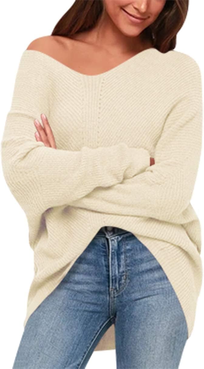 MILLCHIC Women's Off Shoulder Sweater Casual Oversized Batwing Sleeve Pullover Sweater