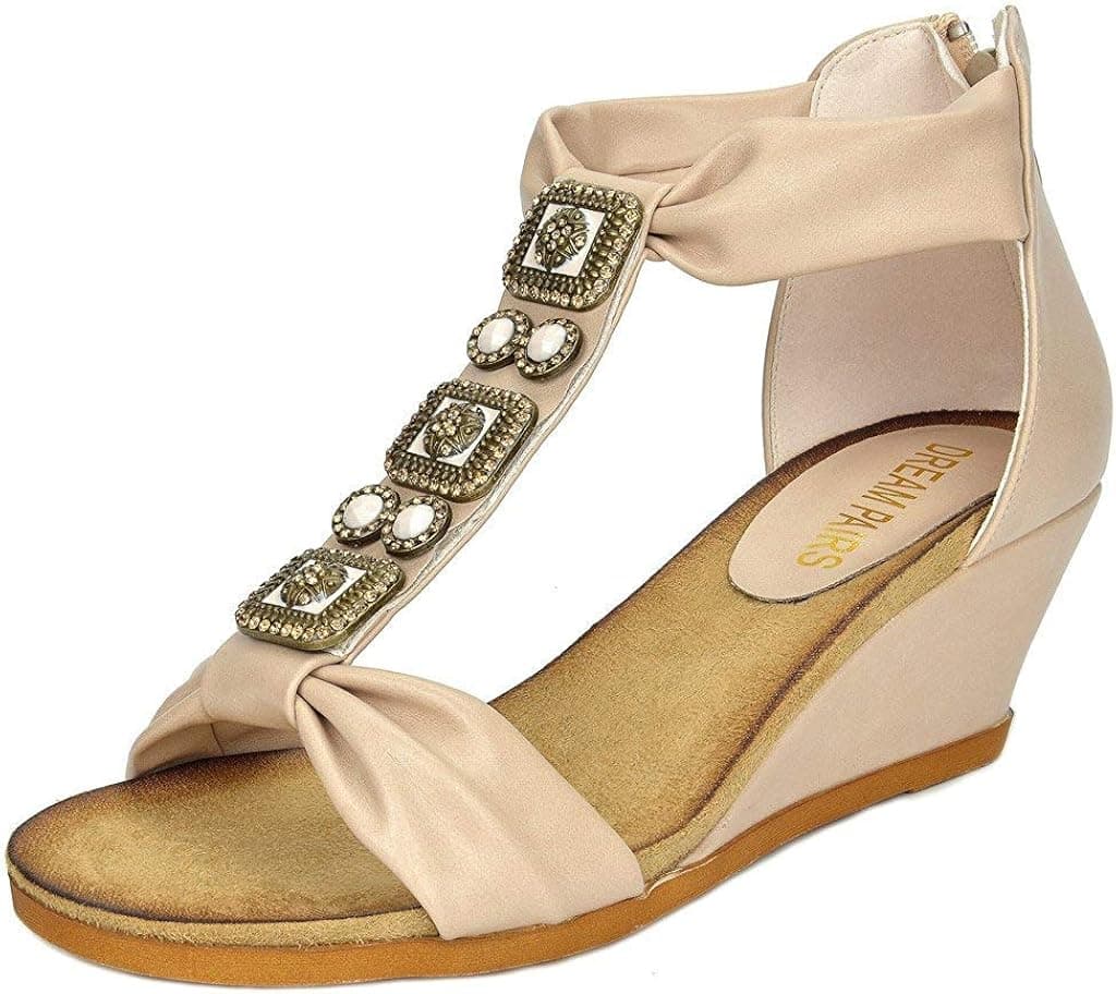 DREAM PAIRS Aztek New Women's Summer Fashion Design Ankle Low Wedge Platform Heel Sandals Beige Size 5.5
