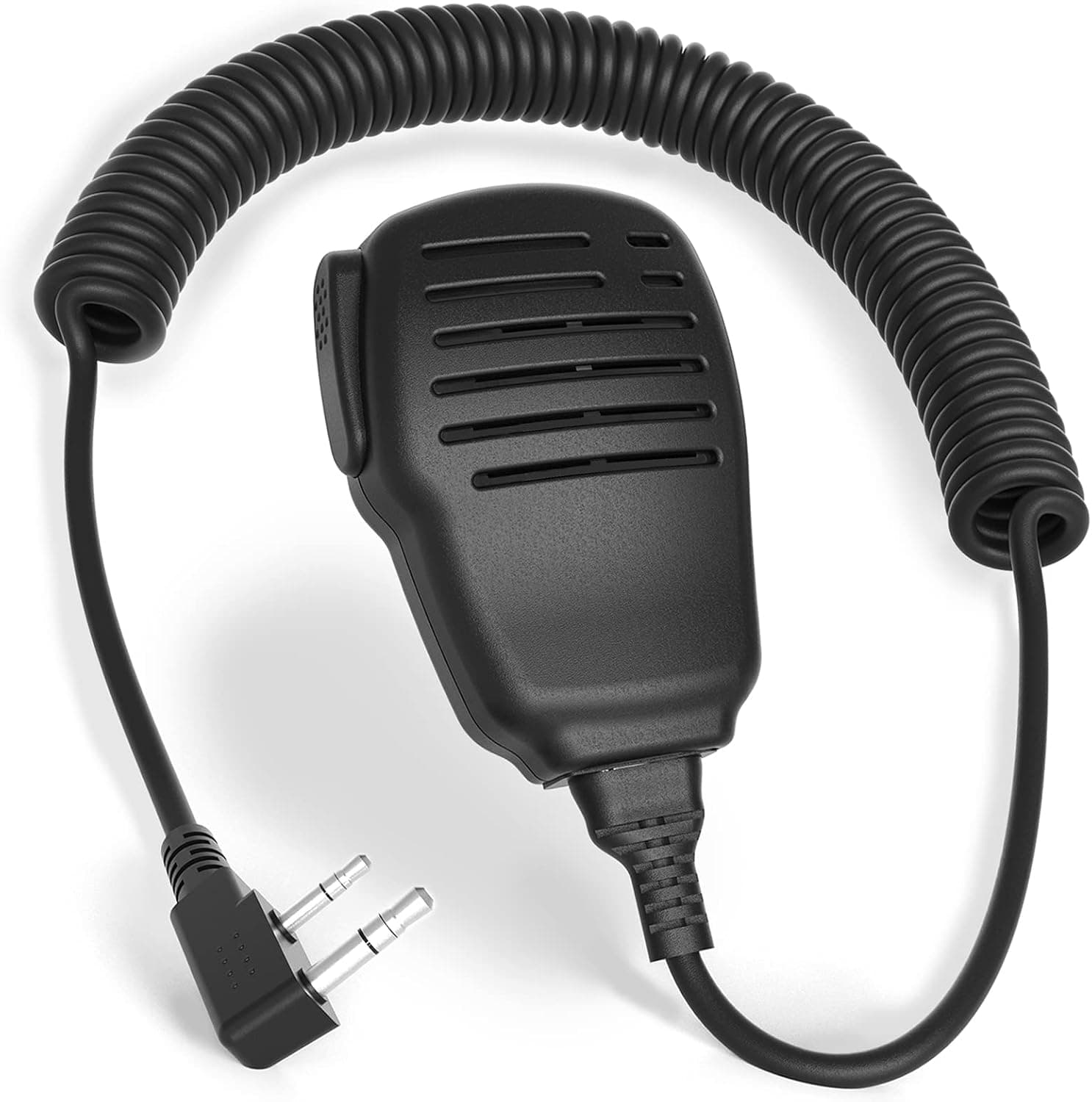 SAMCOM Two Way Radios Speaker Mic, 2 Pin Shoulder Mic for Walkie Talkies, Handheld/Wearable Speaker Microphone for 3.5mm/2.5mm Jack, with High Elasticity Reinforced Cable, 1 Pack Black