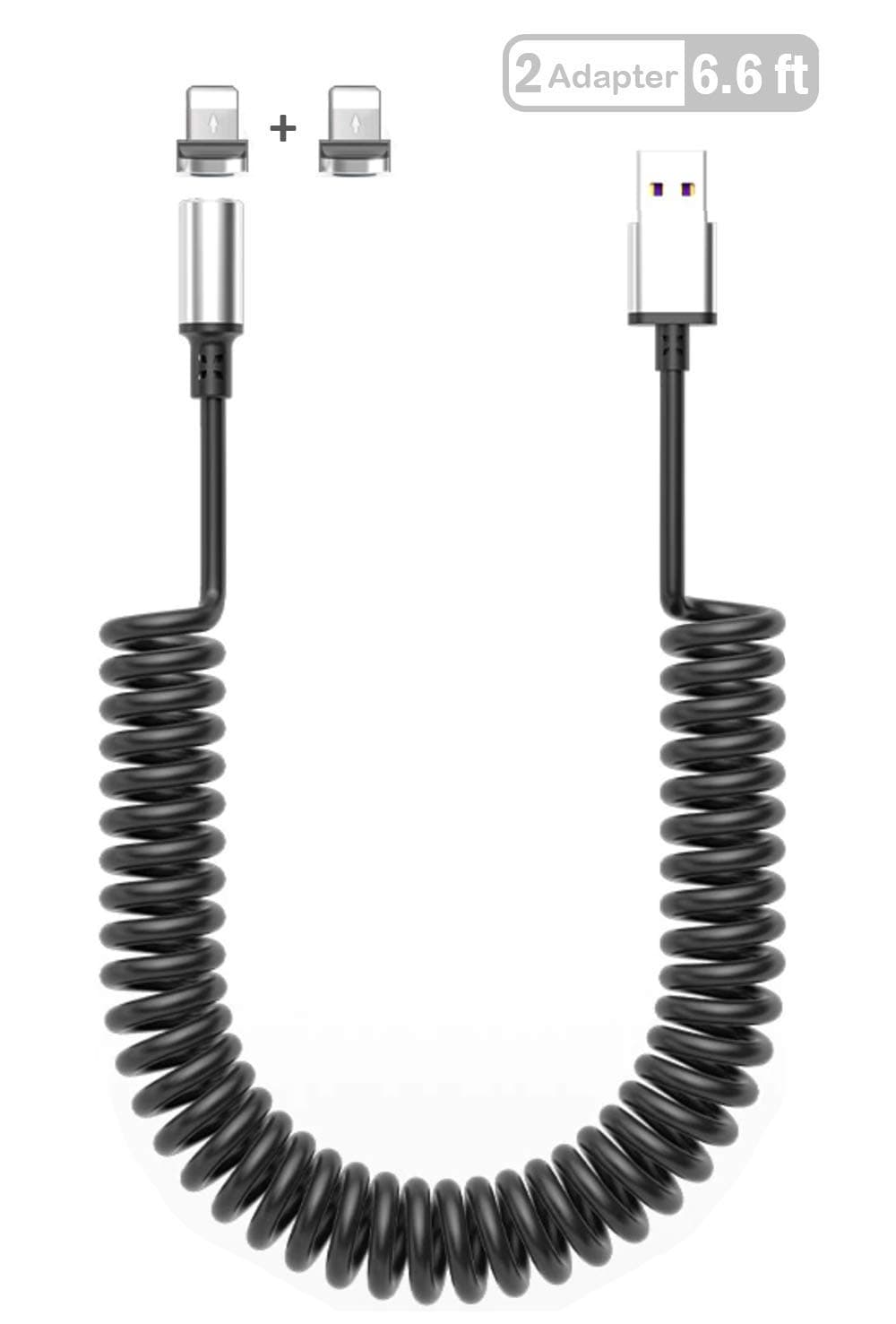 ASAY4u Retractable Coiled Phone Cable - Magnetic Charging Cable (i0S 2 Tips) USB 3.0 Fast Cable Charger Cord, 360° Magnetic Phone Charger Cable [6.6 ft] All i0S Devices