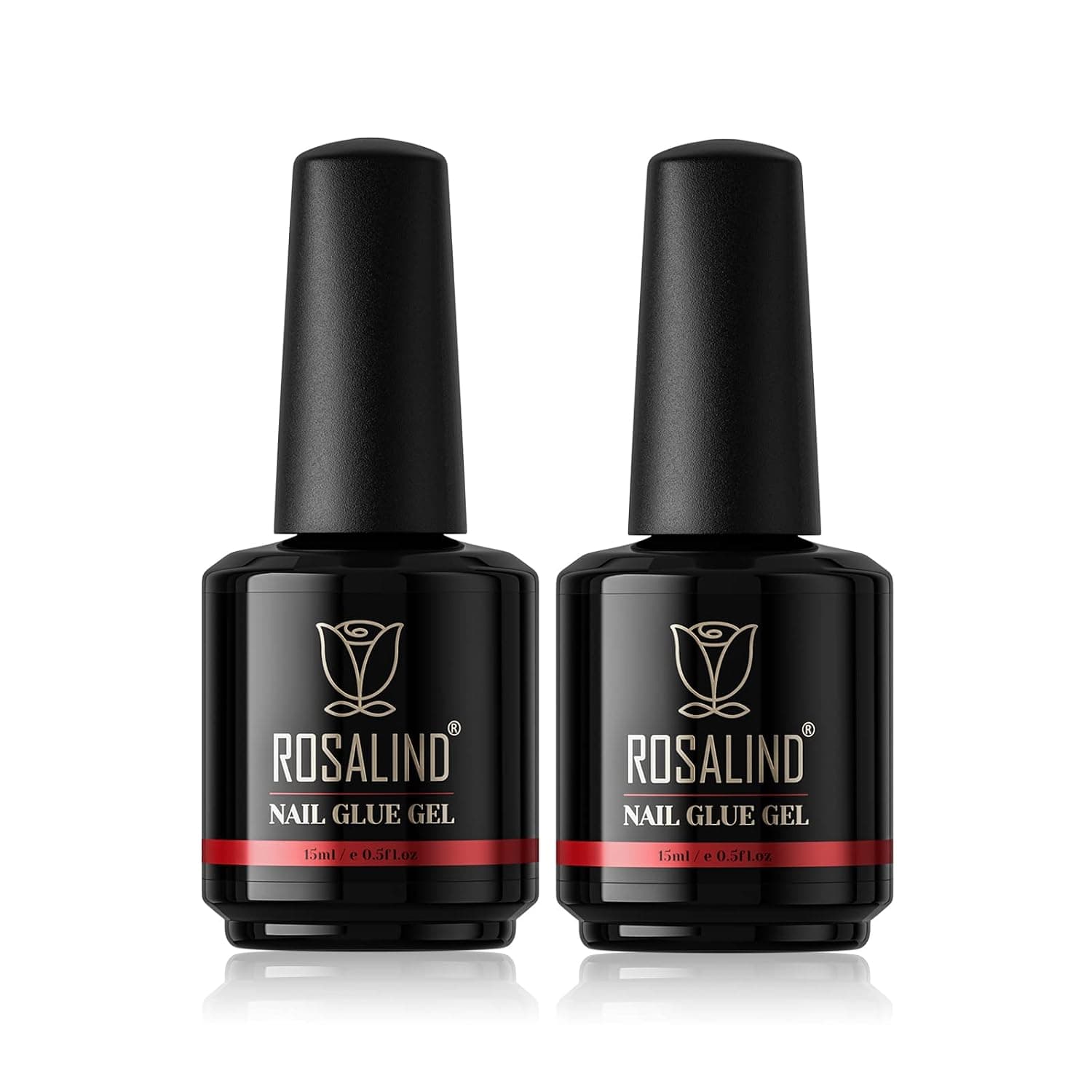 ROSALIND 2PCS 15ML Nail Glue for Acrylic Nails, Super Strong Fake Nails Nail Glue Gel for Press on Nails Long Lasting Gel Brush on Nail Glue Need UV/LED Lamp Cured
