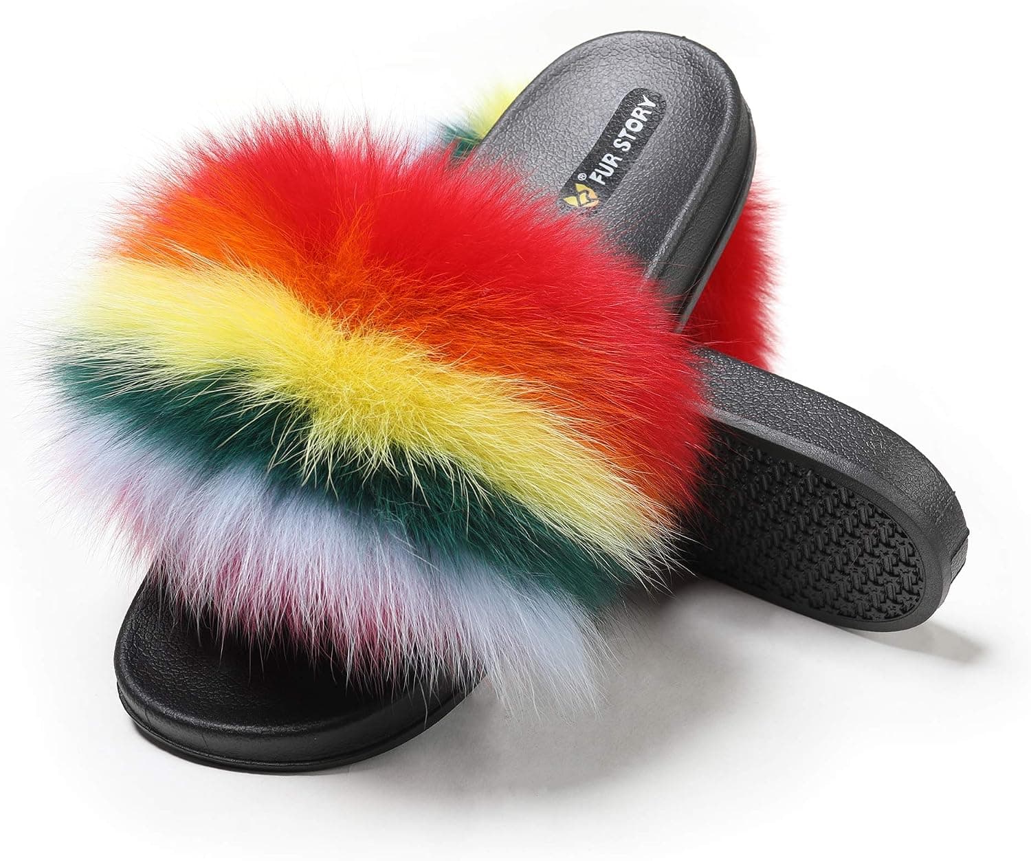 Women's Furry Slides Faux Fur Slides Fuzzy Slippers Fluffy Sandals Outdoor Indoor